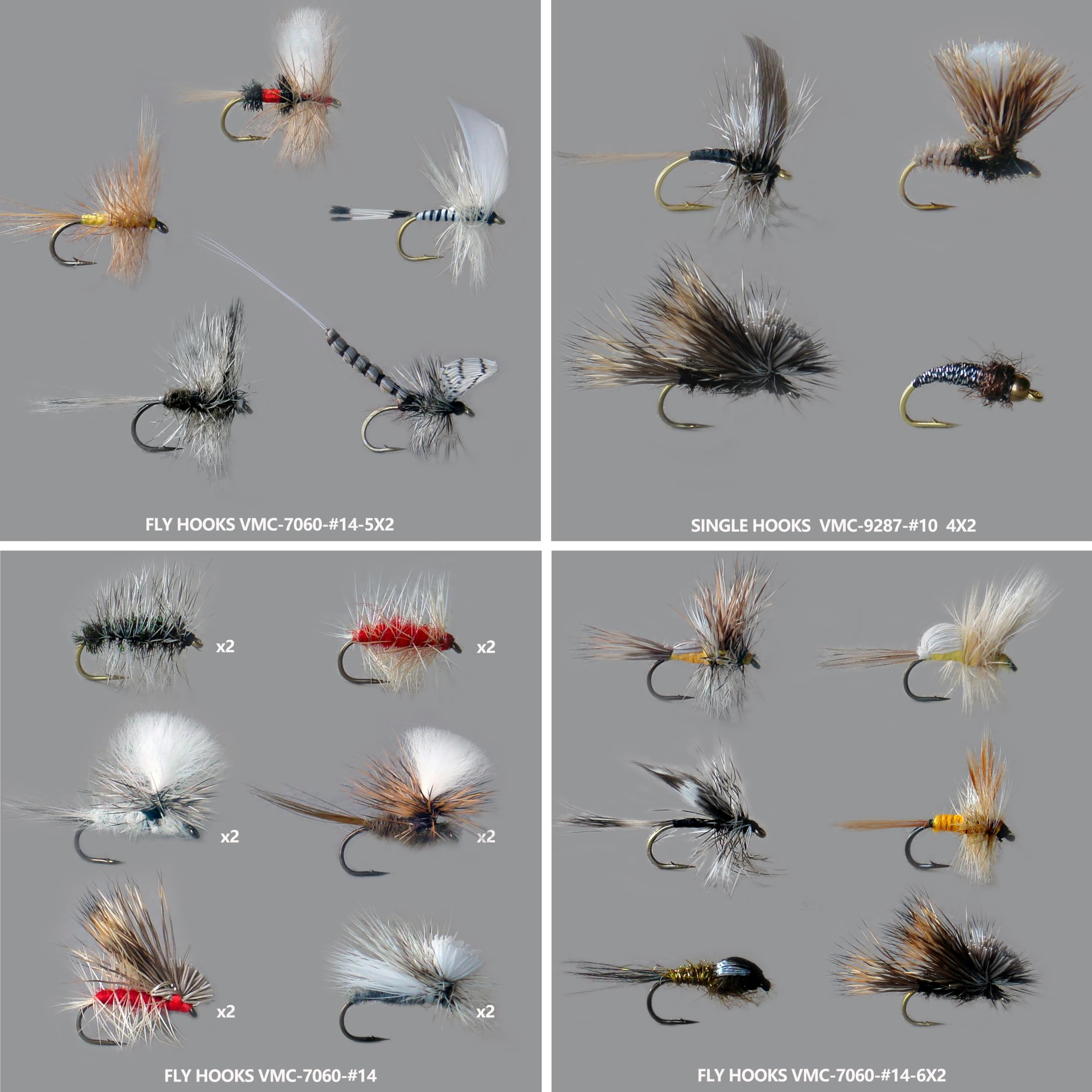 Kit de pêche à la mouche, variété de mouche sèche et humide, hameçons VMC #12 et #20, multicolore, différents motifs