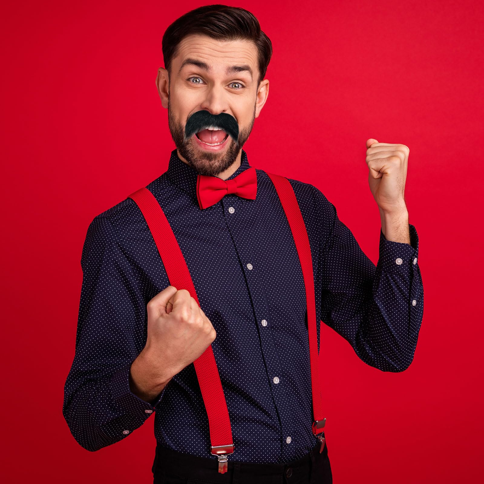 60st Zwarte Snor, 10 Stijlen Zelfklevende Snor Valse Snorren Nieuwigheid Valse Baard Kostuum Snor Opplakken Voor de Lol Halloween Kerstmis Feest Cosplay Decoraties Accessoires Volwassenen
