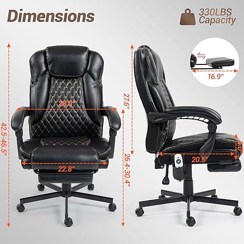 Miniatura 3 de Silla de oficina de masaje con reposapiés, sillas ejecutivas de calefacción por vibración de 6 puntos, silla de escritorio ergonómica para oficina