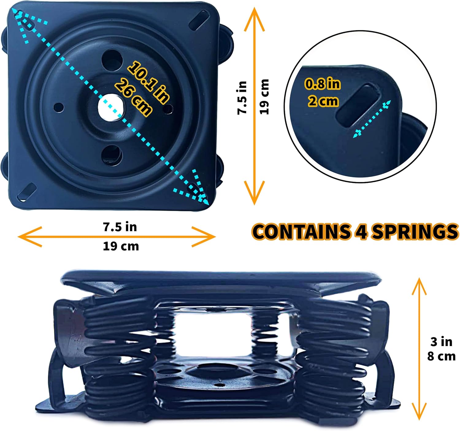 Mechanism for Swivel Rocker Chair with Steel Springs Plate Base and Set of Screws, 2 Units