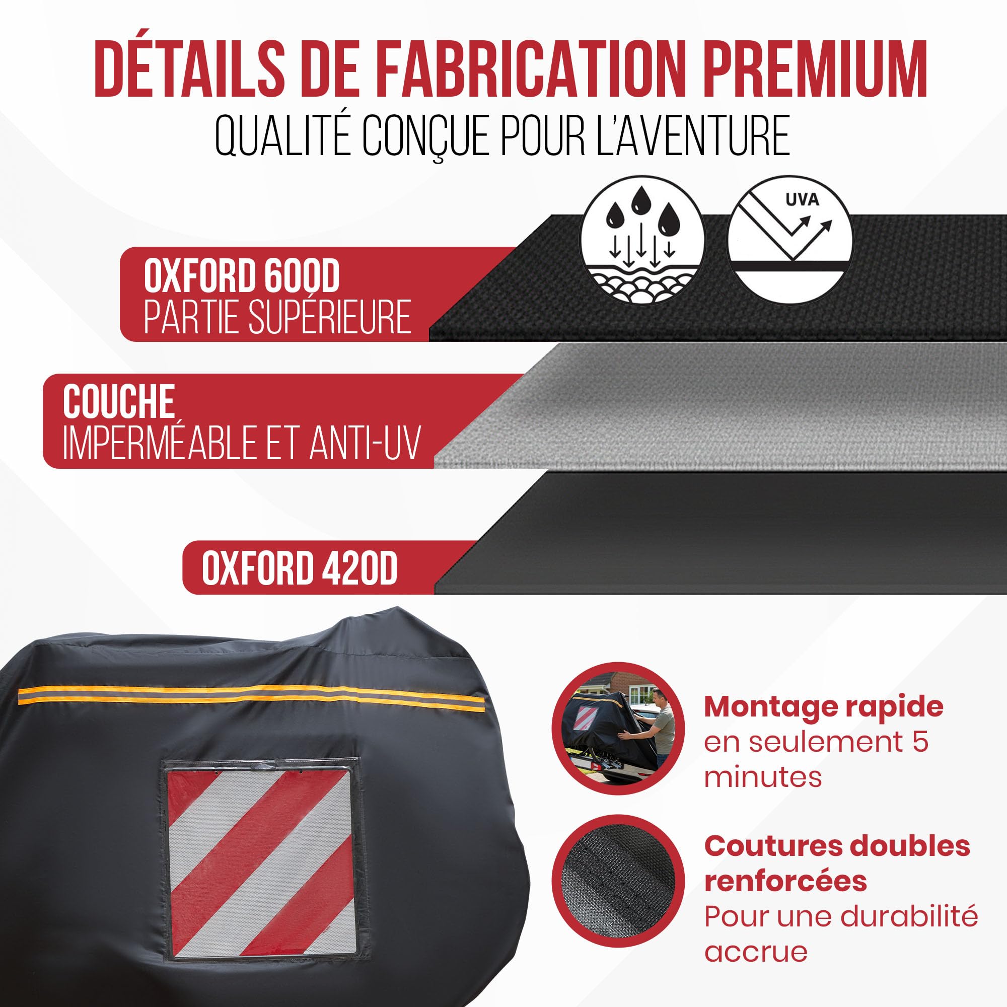 Housse Velo Camping Car - Bache velo camping car 3 bicyclette - Comprend 2 Tendeur et 1 Sac de Rangement