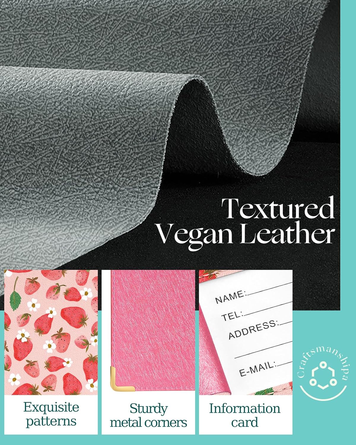 Slohif Passport Holder Lugguage Tag Set Suitcase Cover Wallet Case for Travel Women - Leather Passport Book Personalized Organizer Card Protector Sleeve Essentials Slim Carrier Strawberry - Image 5