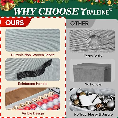 Miniatura 45 de BALEINE Caja de almacenamiento de adornos navideños con divisores, contenedor de almacenamiento de adornos navideños de alta calidad para Rojo