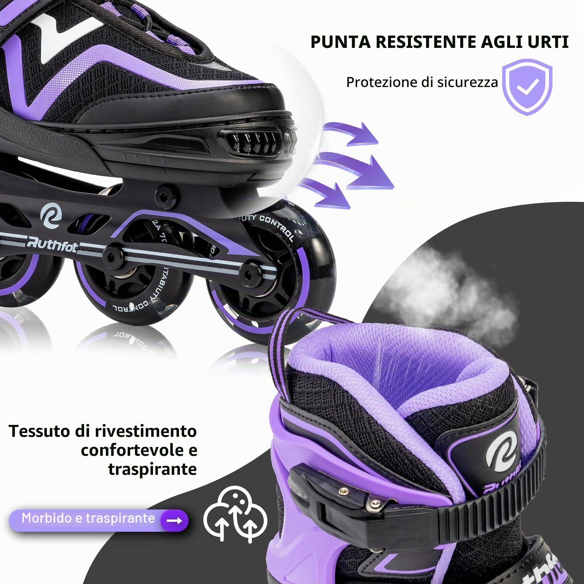 Ruthfot Pattini in linea regolabili per bambini, ragazzi e ragazze, pattini luminosi per bambini dai 6 ai 12 anni, patine luminose per uomini e donne