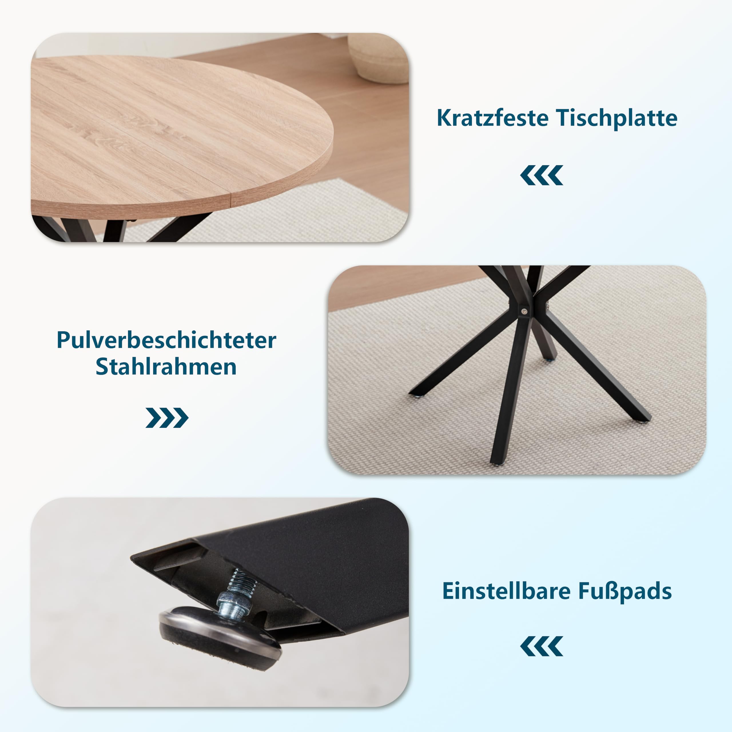 GrandCA HOME Ensemble Table et Chaises à Manger Ronde 100 cm 4 Chaises en Lin Modernes Claire Kaki
