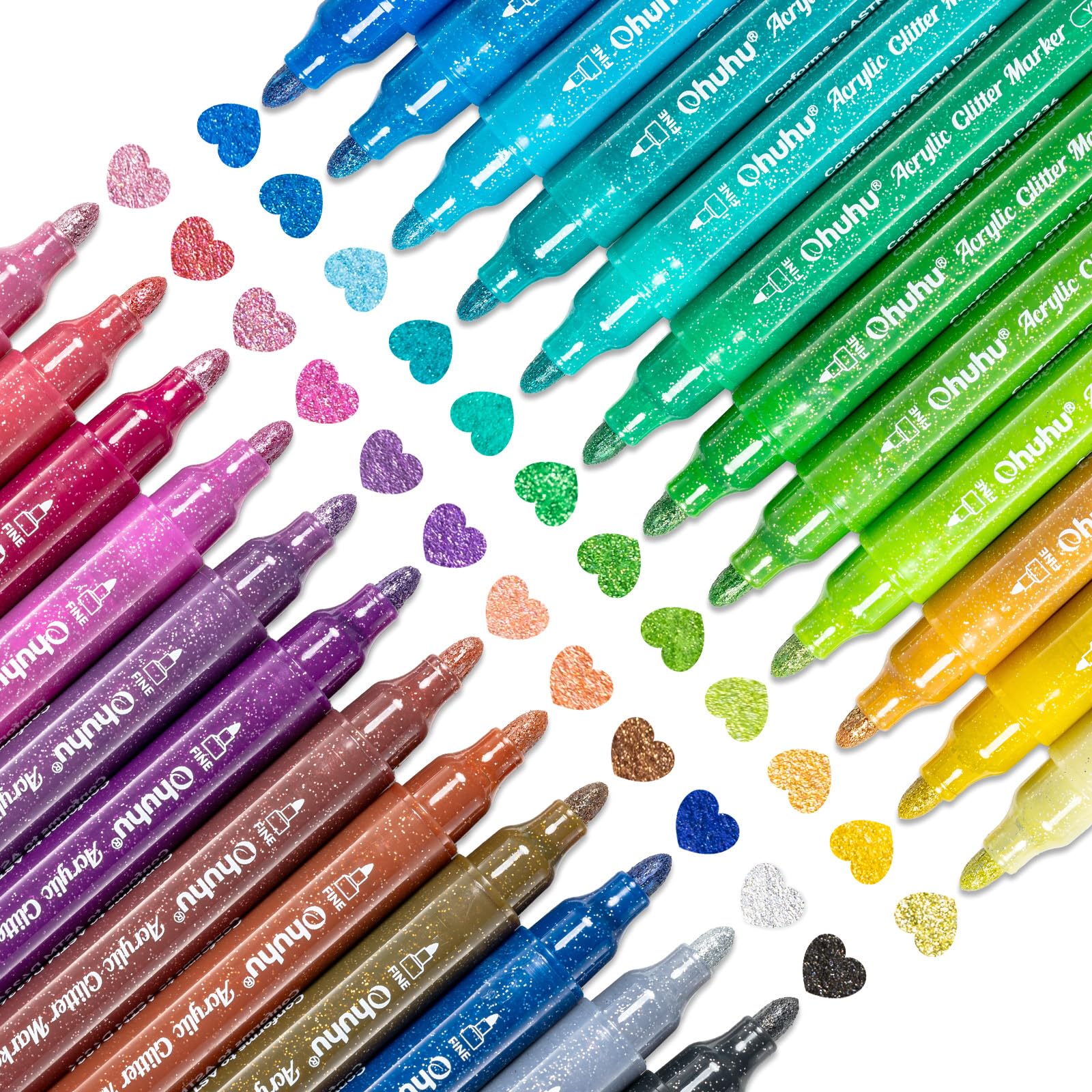 Ohuhu Acrylic Glitter Markers 24 Colors Fine Tip for Painting Coloring