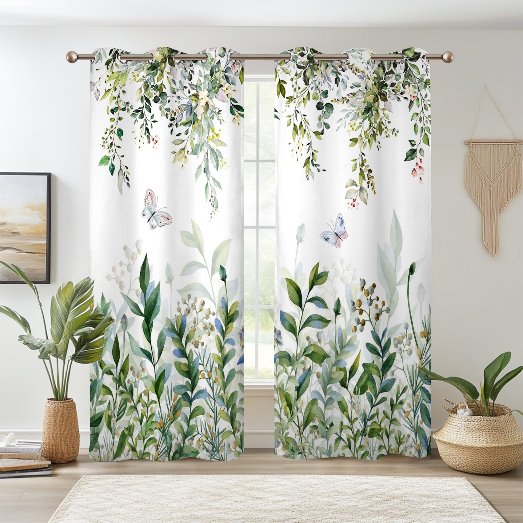 Rideau occultant feuilles vertes Renaiss 73x160cm lot de 2 pour salon