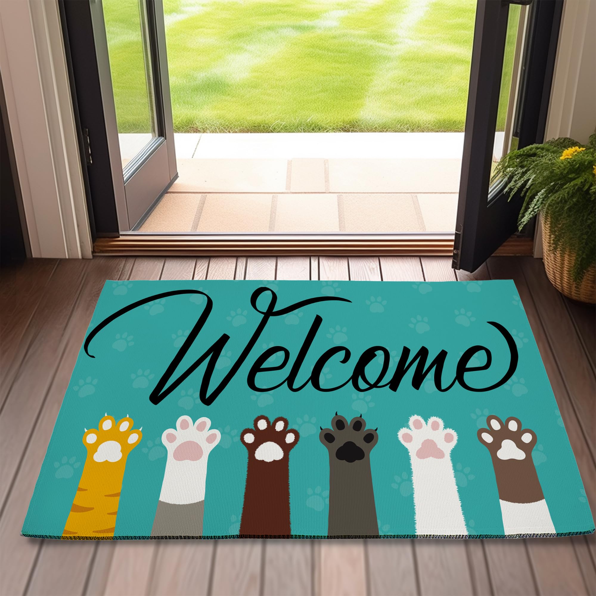 Welcome Cat Dog Paws Welcome Door Mat,Cute Cartoon Doormat for