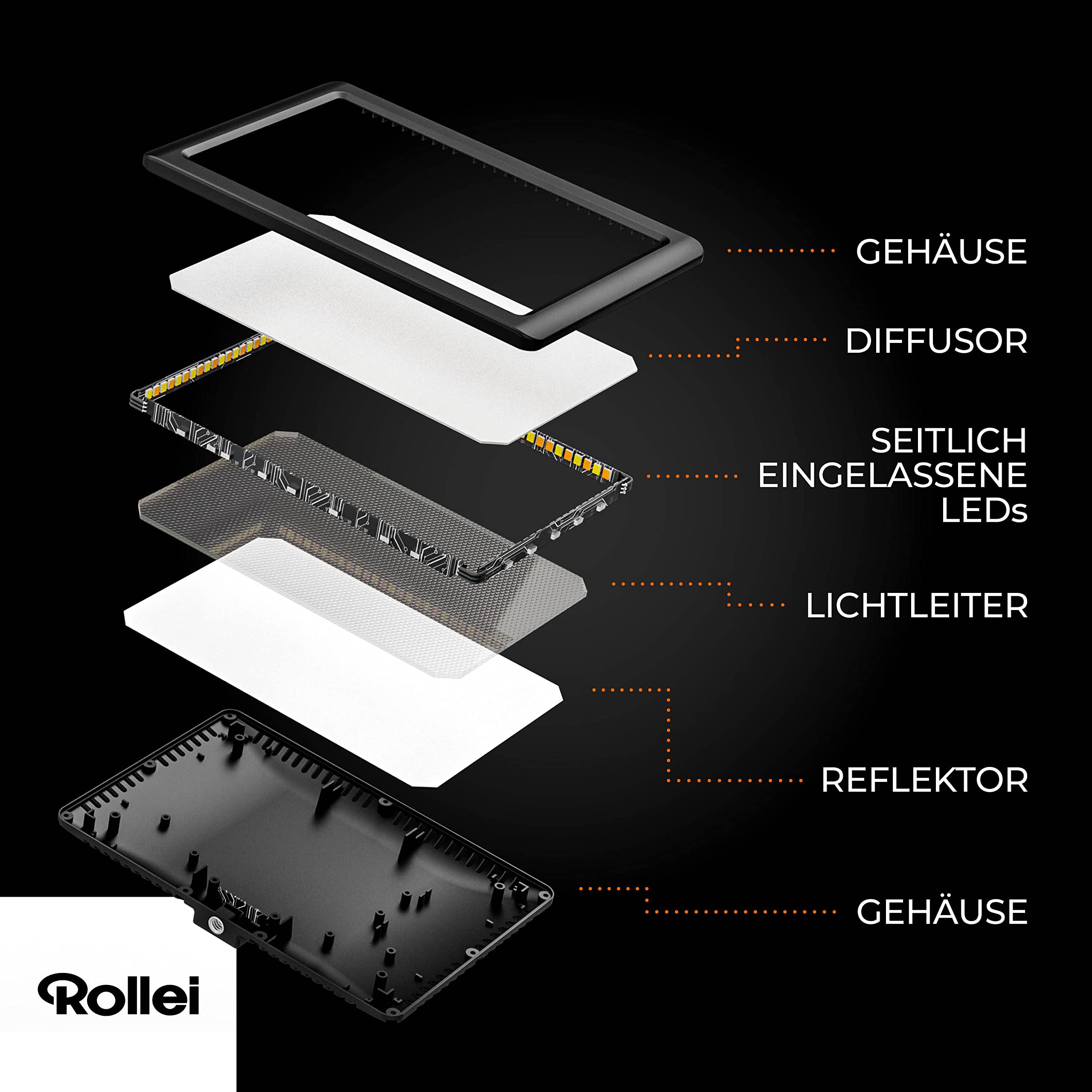 Rollei Lumis Key-Light, lampa wideo LED ze statywem stołowym z pilotem zdalnego sterowania na kablu do oświetlania streamów wideo i konferencji 28555 czarna