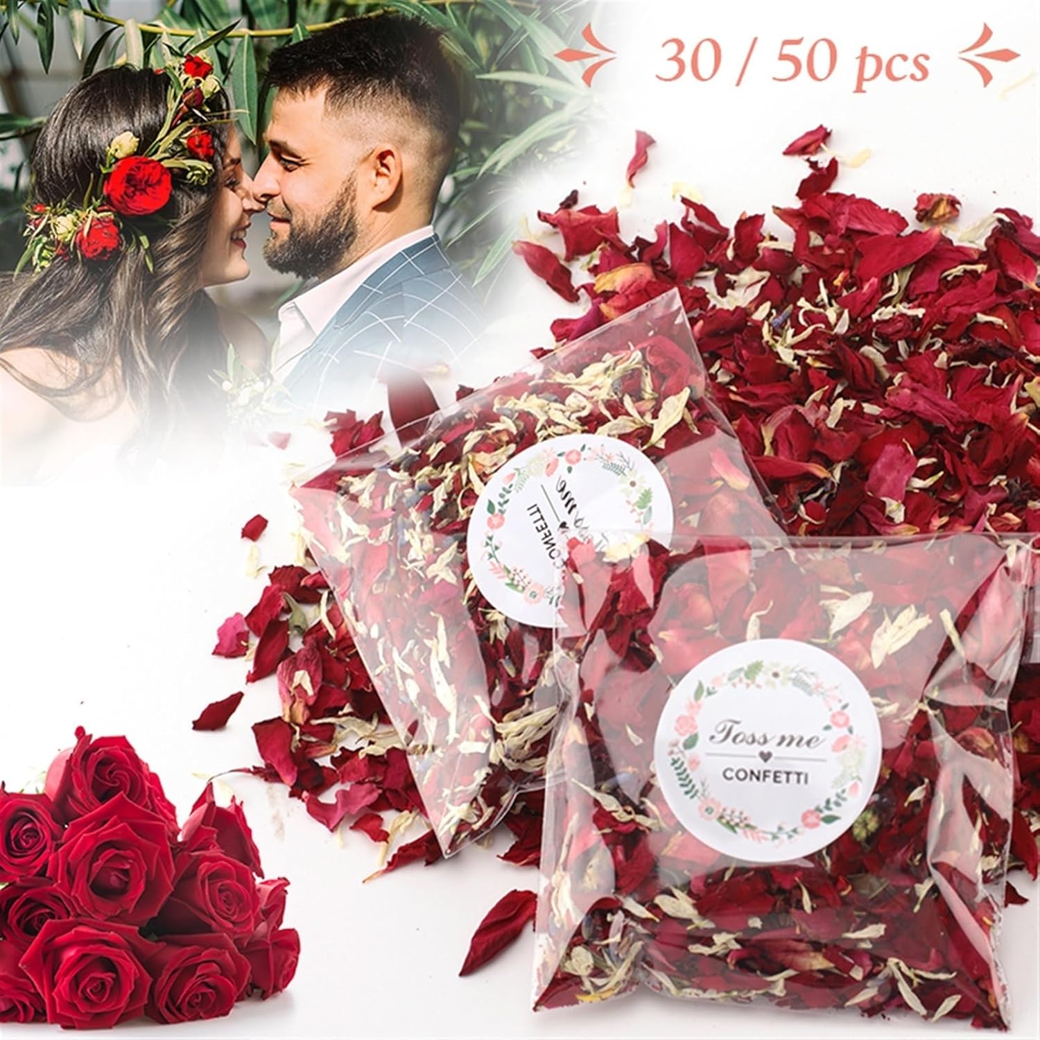 Party Decor 20/30/50pcs Natural Wedding Confetti Dried Flower Rose Petals Confetti Birthday Party Decor Biodegradable Bridal Shower Supplies (Color : 20pcs red)