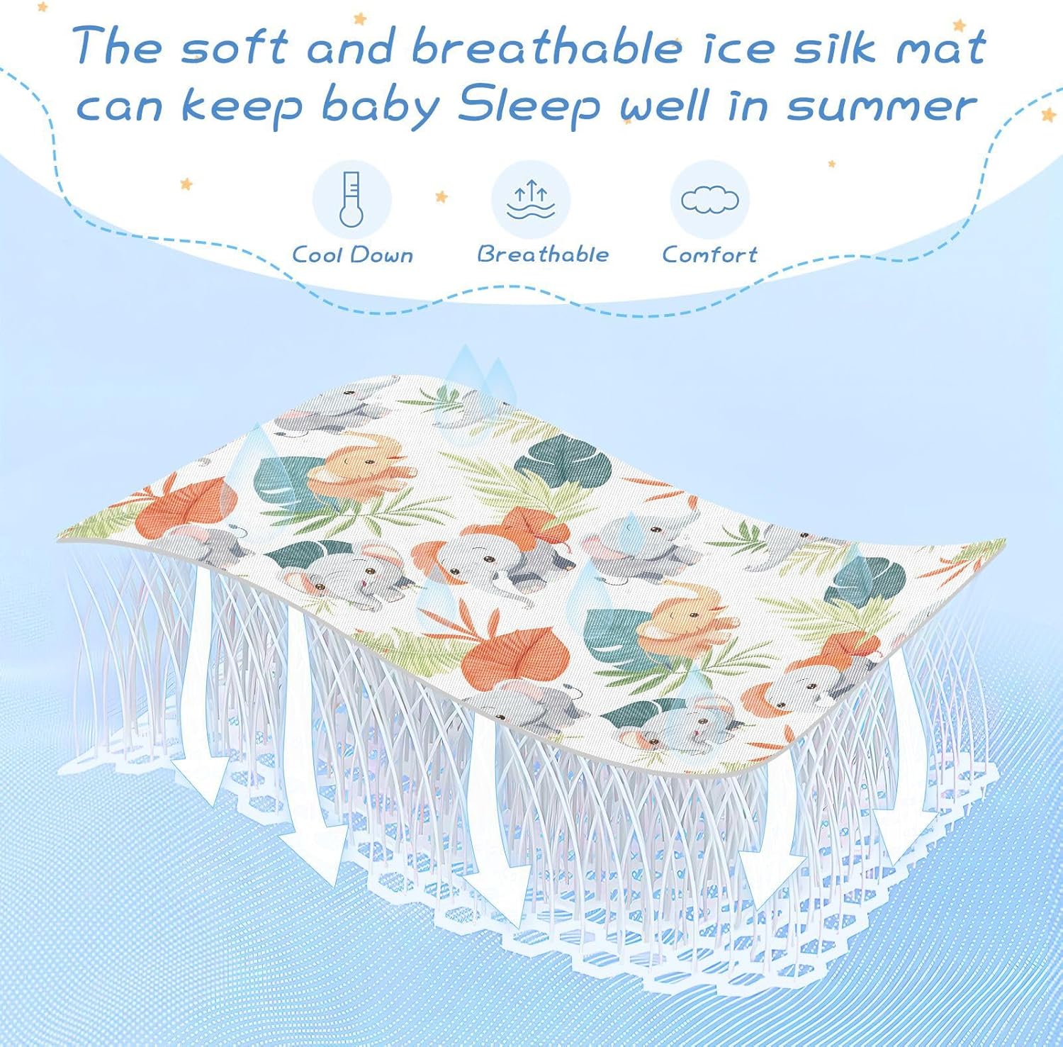Cooling Baby Mattress Protector 28" x 52" Breathable Bed Pads for Adults for Baby&Toddler Elephant Cartoon