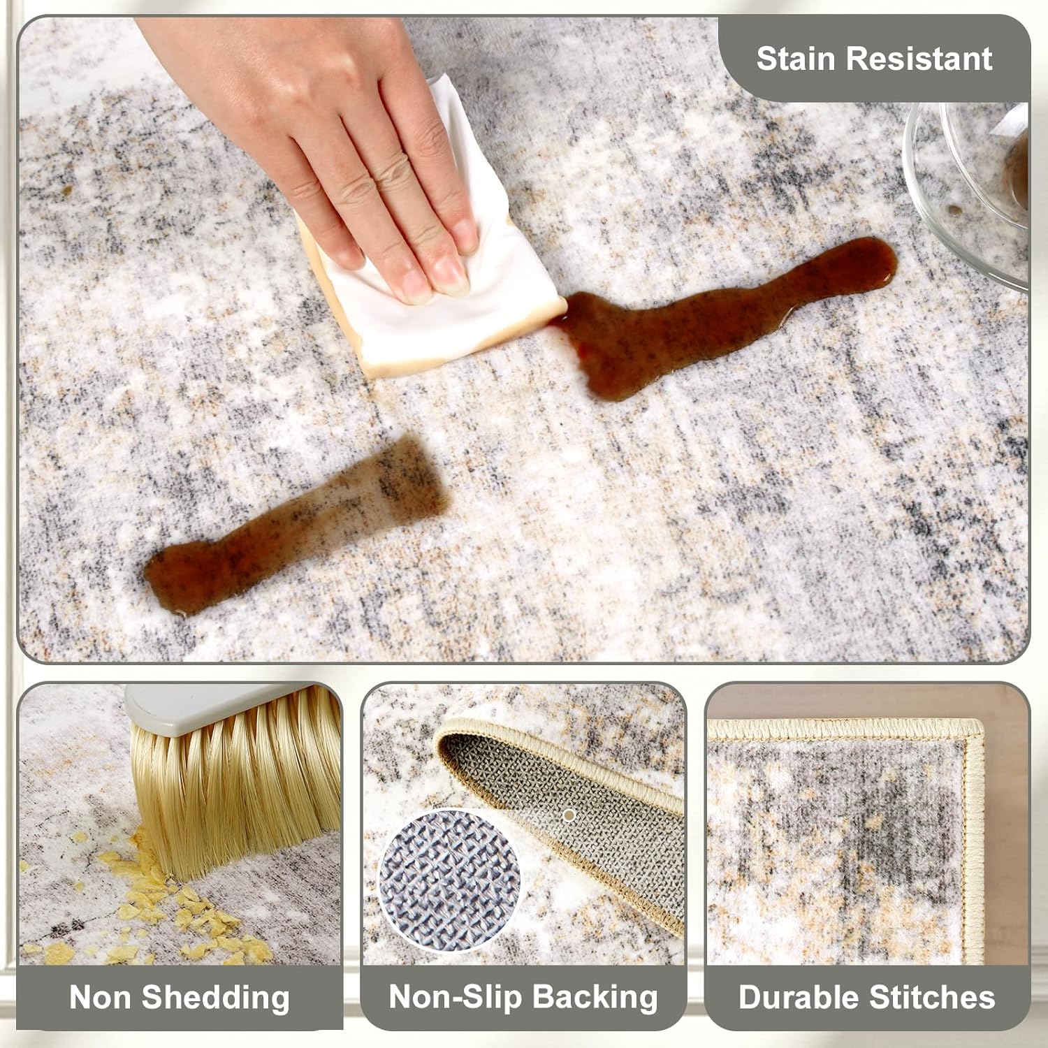 Area Rug Living Room Rugs - 8x10 Modern Abstract Soft Indoor Neutral Washable Rug Stain Resistant Non-Slip Low Pile Carpet for Bedroom Dining Room Home Office - Charcoal Grey