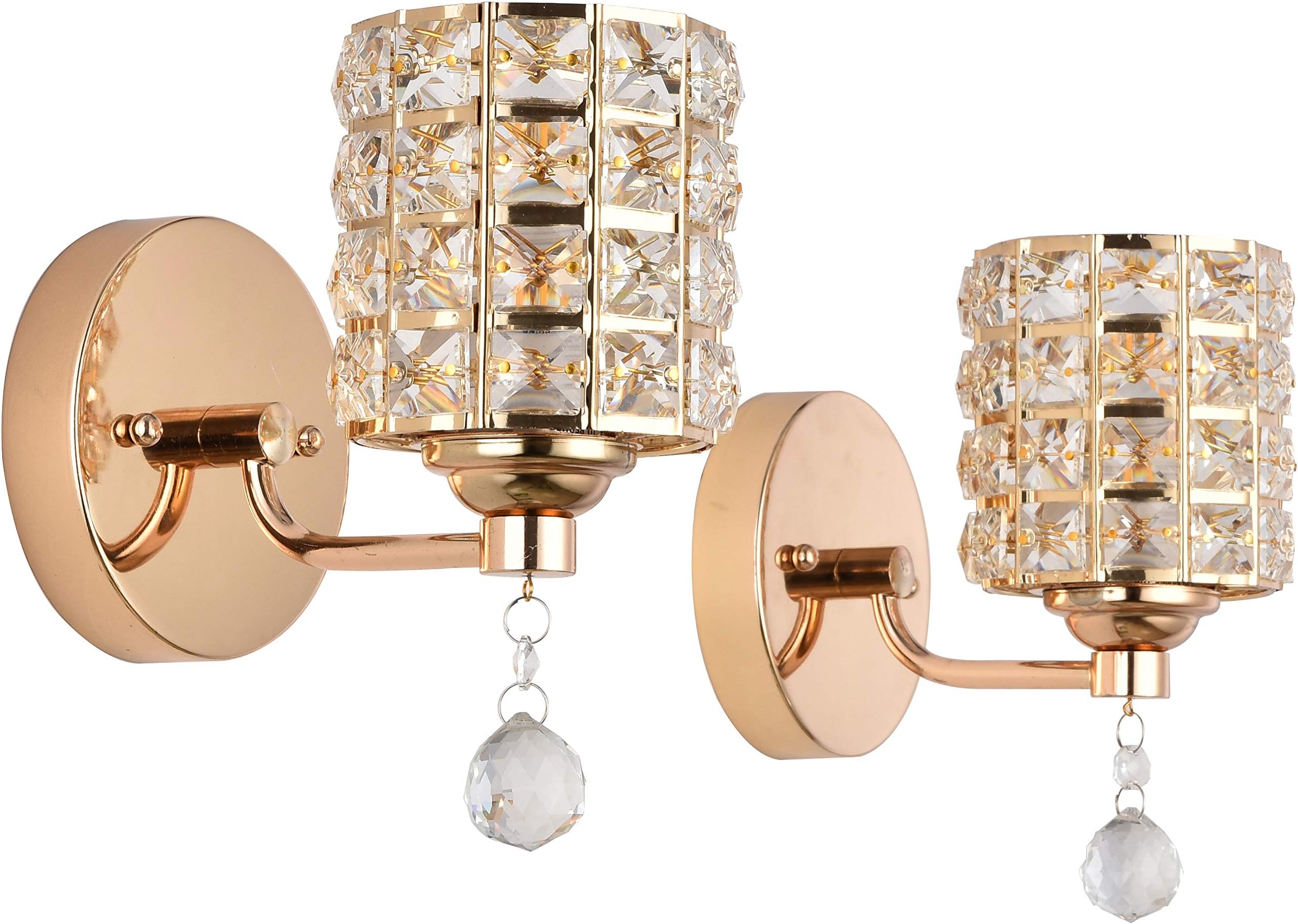 2 Pack Modern Style Wall Lamps Sconce Light, Crystal Wall Lights Gold Painted Bedroom Sconce Lighting Fixture with Round Crystal Shade