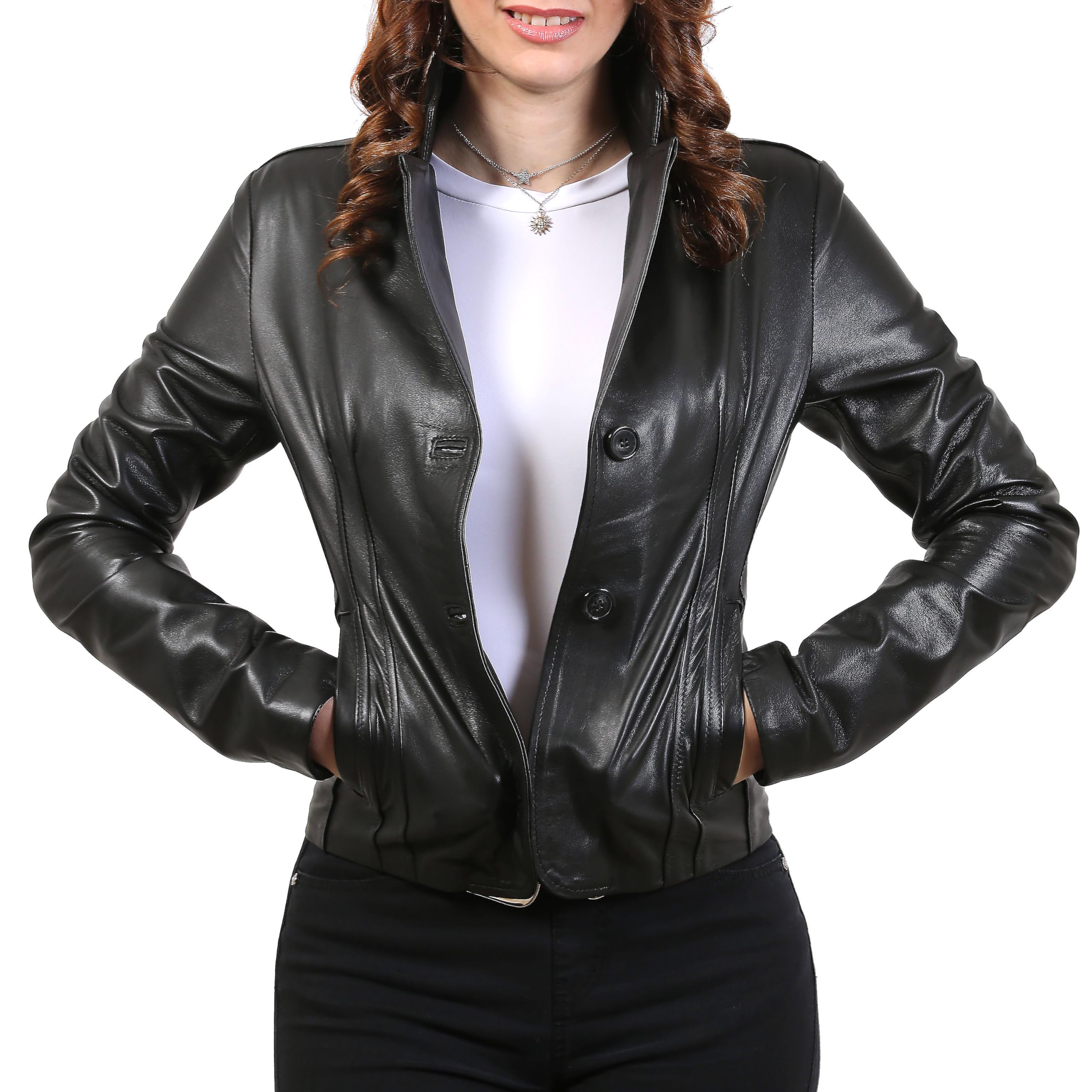 IMPERATRICE Giacca 2 bottoni blazer in vera pelle made in italy