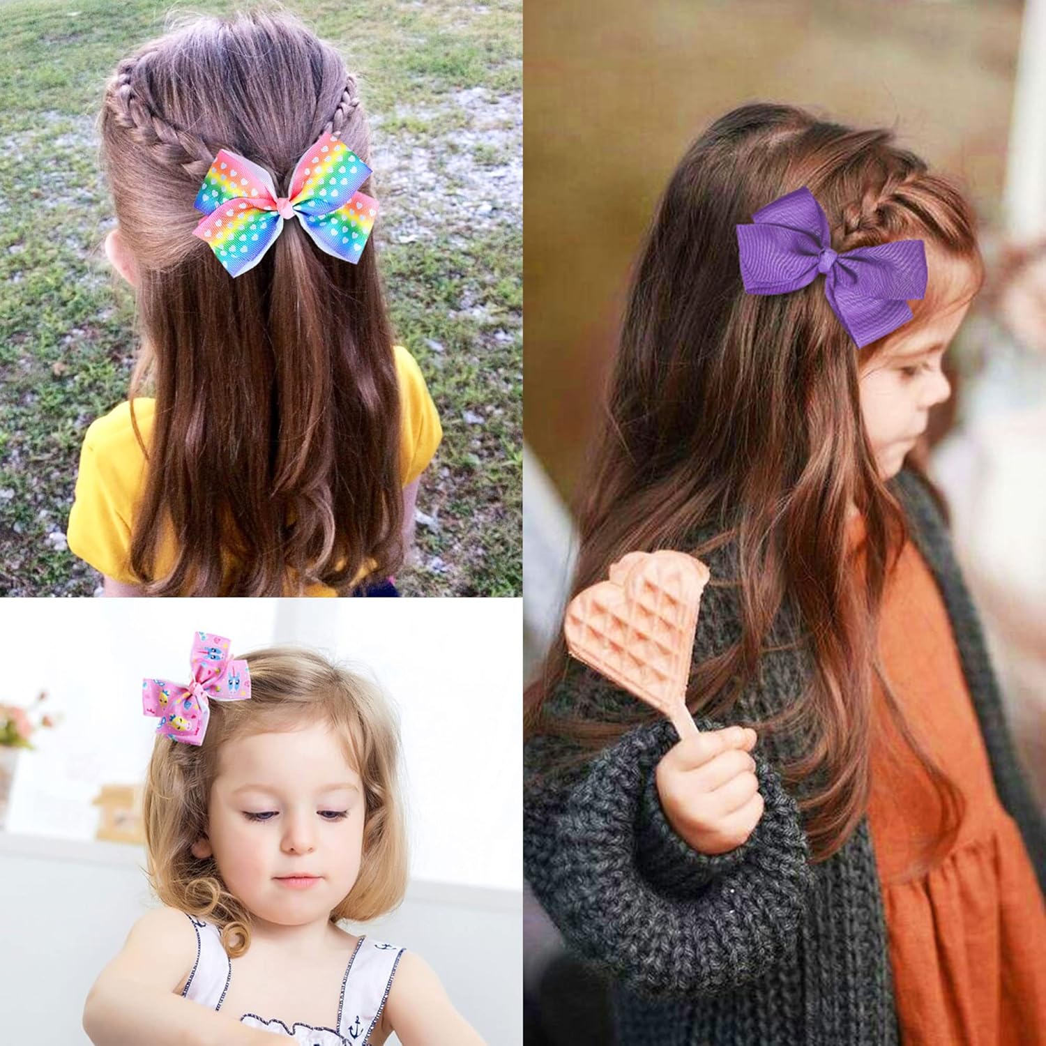 18 Pcs 5 Inch Hair Bows for Girls,Colorful Rainbow Heart Girls Hair Bows Grosgrain Ribbon Hair Bow With Alligator Clips for Toddlers Little Girl Children Kids Teens - Image 4
