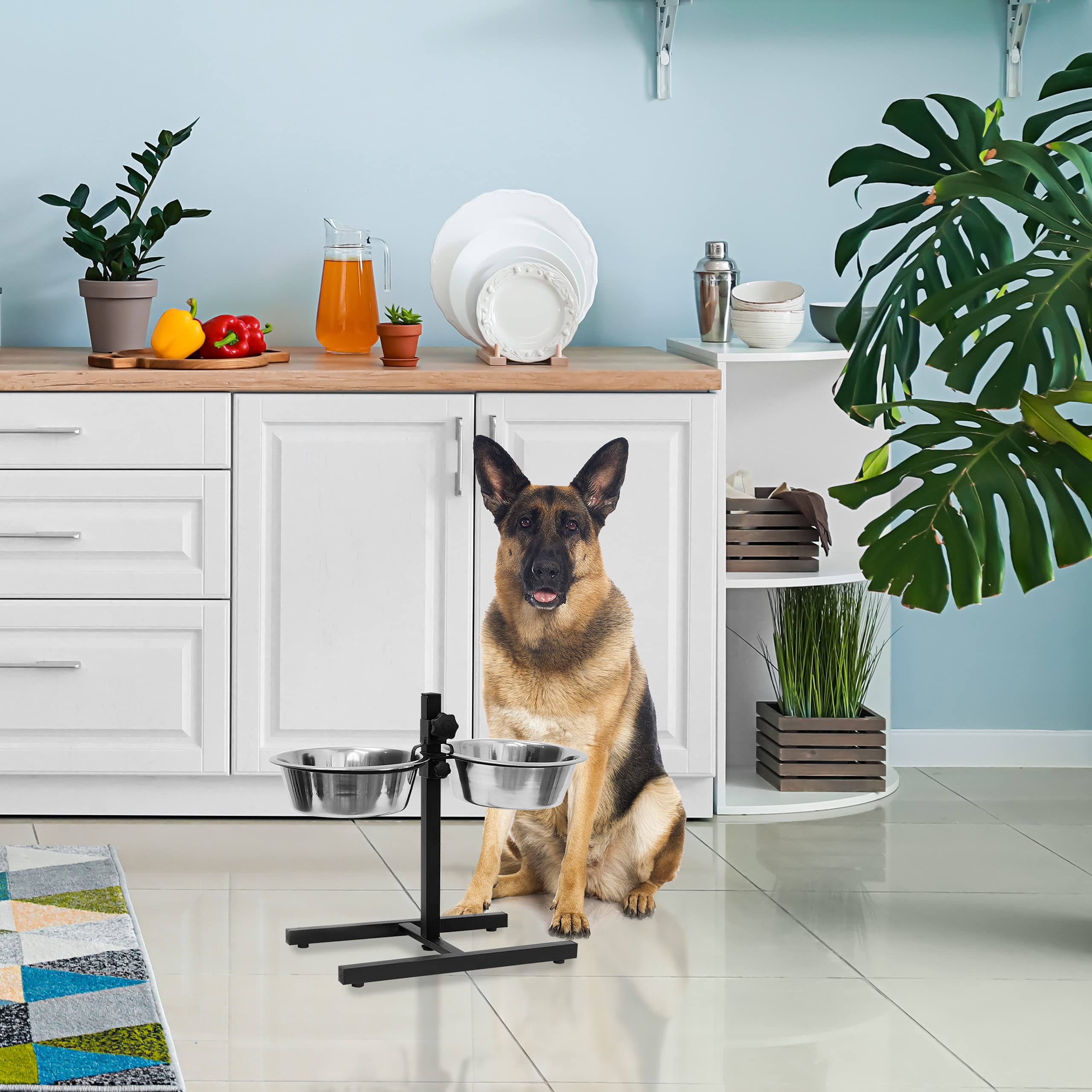 Relaxdays 10019116_398 - Comedero Doble para Perros y Gatos, Plateado, 27x46x42 cm