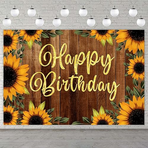Cartel de madera rústica con diseño de girasoles de feliz cumpleaños, girasoles, flores, decoración de fiesta temática de otoño, decoración para