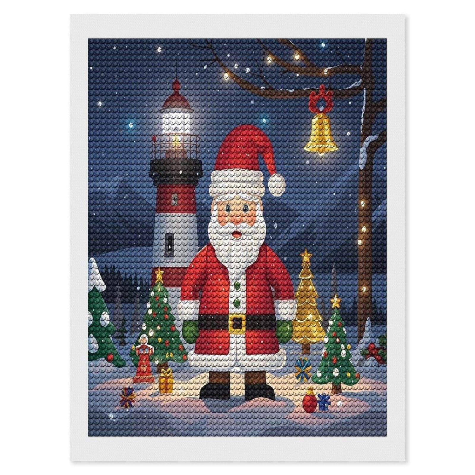 FekiLoot Lighthouse Santa Diamond Painting Kits for Beginners DIY Diamond Art Kits for Adults Full Drill Round Diamond Dot Gem Art Painting Fun DIY Crafts for Home Kitchen Wall Decor Gift 12"x16"