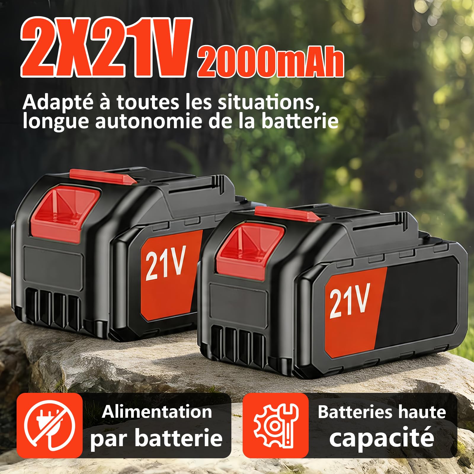 Debroussailleuse Electrique sans Fil, 21V Coupe Bordure sans Fil avec Batterie, Batterie Debrouissalleuses avec 3 Lames, Débroussailleuse Rétractable Convient Aux Jardins et Aux Pel (Rouge-1)