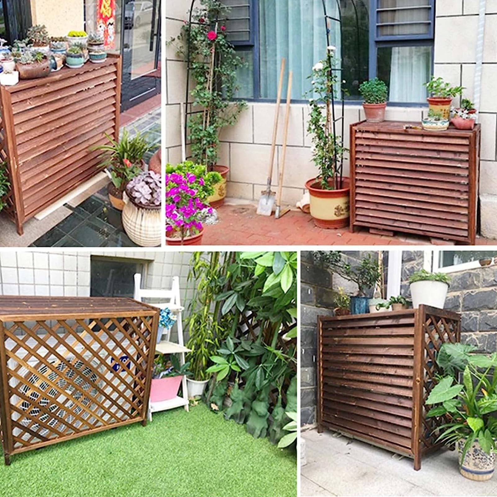 Klimaanlagen Zaun Bildschirm Massive Holzblumenregalläden Conditionierende Abdeckung Außeneinheit Massivholz Gitter dekorativ,L110 X W50 X H85cm
