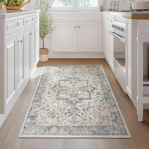 Miniatura 39 de Alfombras Redondas Beige de 4 pies, Alfombra Circular Pequeña Antideslizante Lavable de Pelo Bajo y Fina para Entrada, Cocina, Comedor, Alfombra