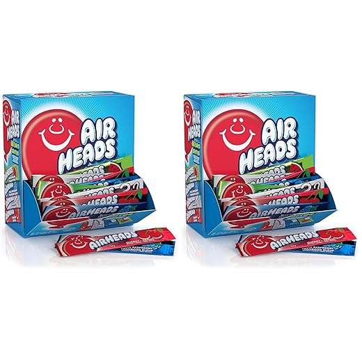 Airheads Full-Size Candy Bars, Taffy Candy Bulk Variety Pack, Individually Wrapped, Six Assorted Fruit Flavors Artificially Flavored, 60 Count Box (Pack of 2)