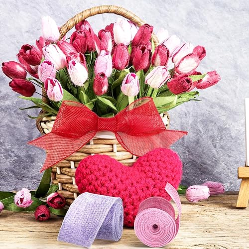 Miniatura 6 de Cinta de arpillera con alambre de 2 pulgadas de ancho  8 rollos, 40 yardas de tela sólida natural con borde de alambre de metal para manualidades,