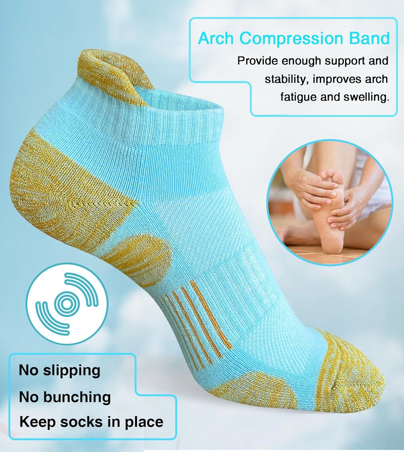 Womens Athletic Running Cotton Socks, Thick Cushioned Anti-blister Wicking Ankle Socks 5 Pairs - Image 6