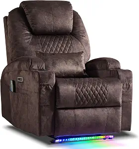 Power Recliner Chair with Vibration Massage & Heat, Velvet Brown