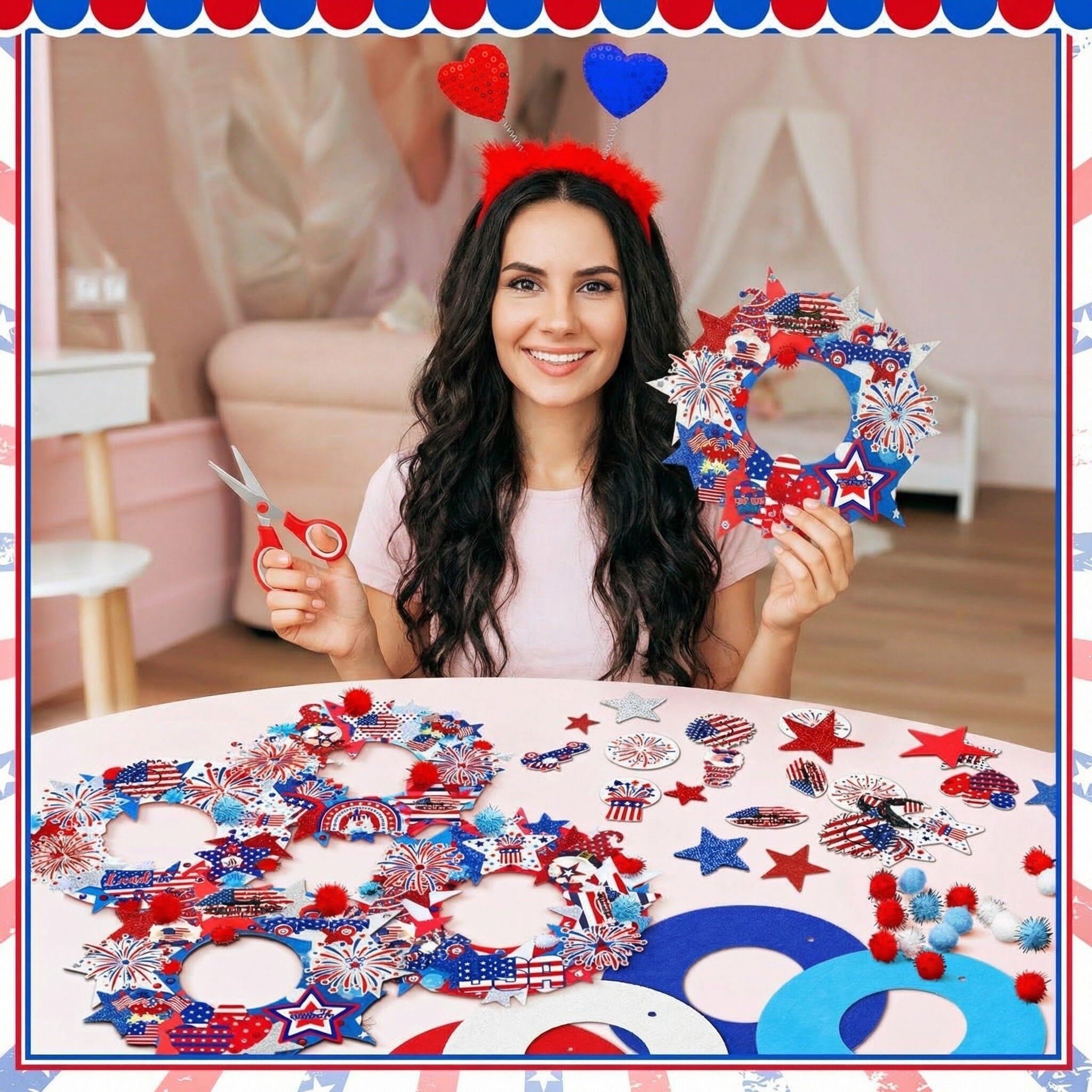 SmoothNovelty Kit di 405 pezzi di artigianato patriottico per il 4 luglio, kit fai da te per ghirlande per il giorno dell'indipendenza dei bambini, 32 ghirlande in feltro per il giorno della
