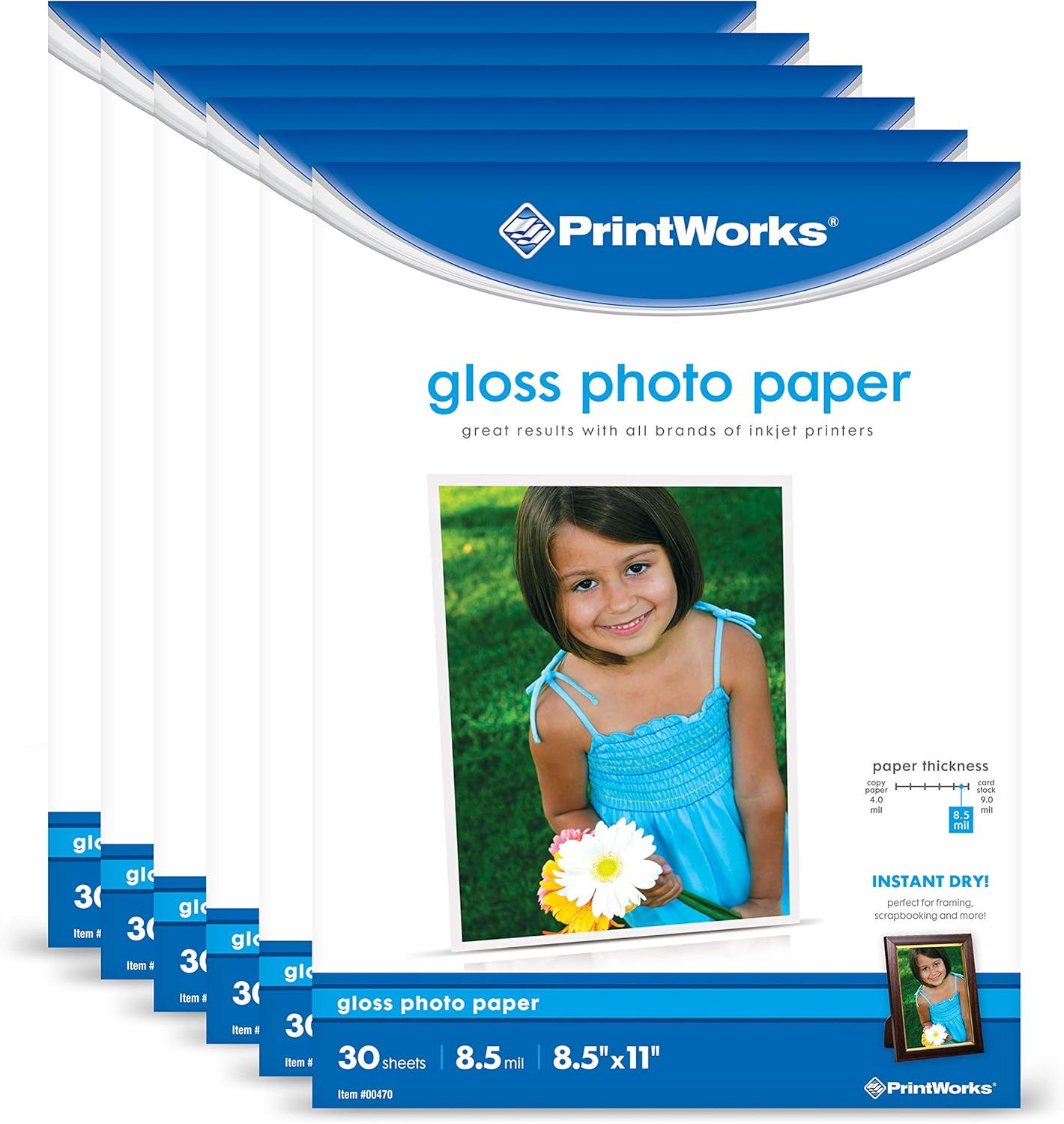 PrintWorks Glossy Photo Paper 8.5" x 11" - 180 Sheets - 8.5 mil/180 gsm Thickness - Glossy Inkjet Paper Ideal for Craft & School Projects - Instant Dry Reflective Finish (00470C)
