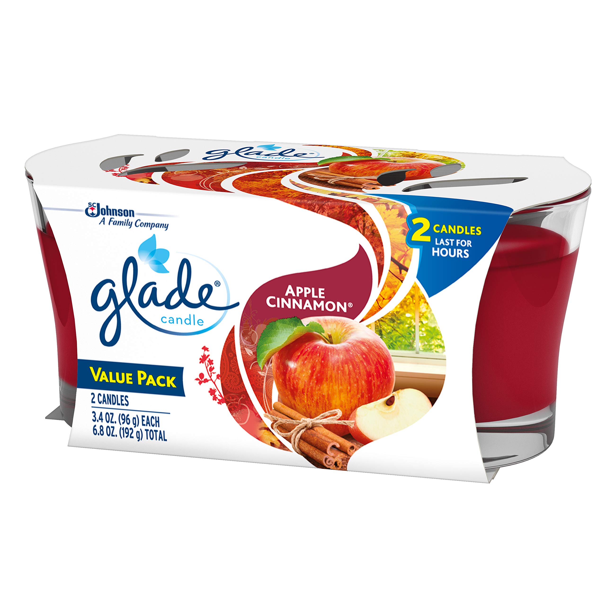 Glade Jar Candle Air Freshener, Apple Cinnamon, 2 Candles, 6.8 oz (Packaging May Vary)
