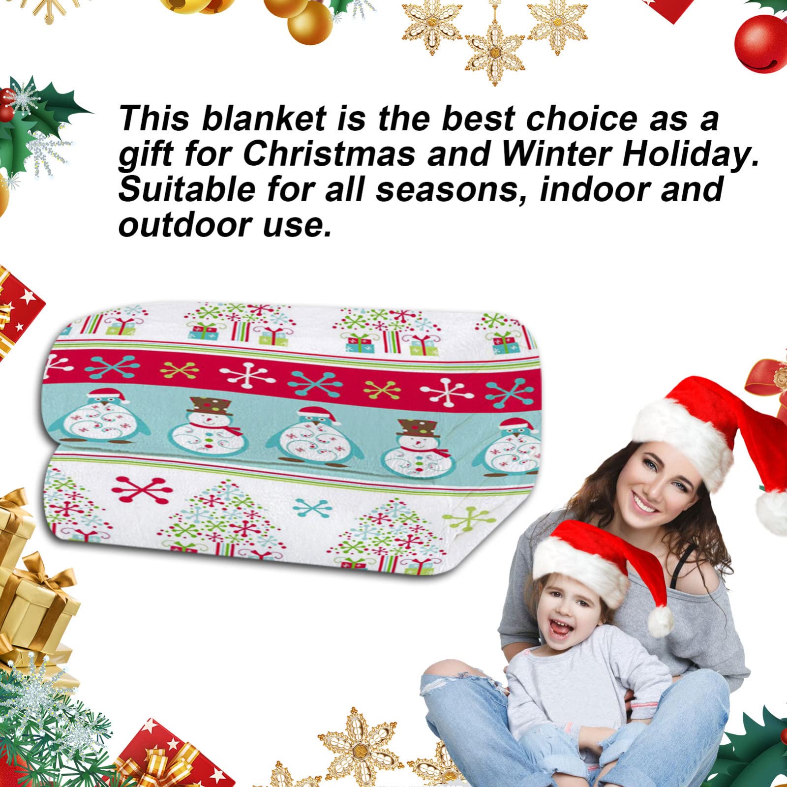 RDJSHOP Manta Navideña, Manta de Vellón de Copos de Nieve Navideños Regalo, Manta Navidad de Felpa para Sofá, Cama y Decoración del Hogar,Style3-150x220cm
