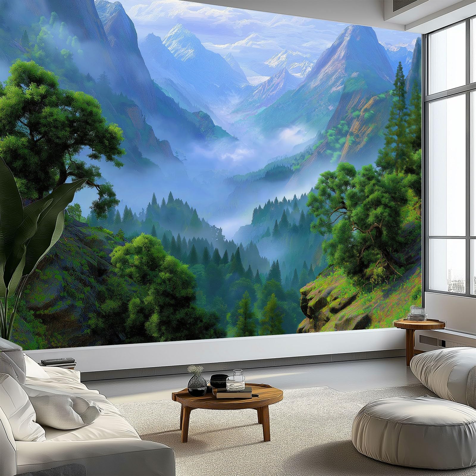 Générique Tapeta panoramiczna 3D, realistyczna mgła lasu sosnowego kanionu, fresk ścienny do salonu, pokoju dziecięcego, biura, pokoju XXL, dekoracja ścienna, 200 x 140 cm, łatwa instalacja