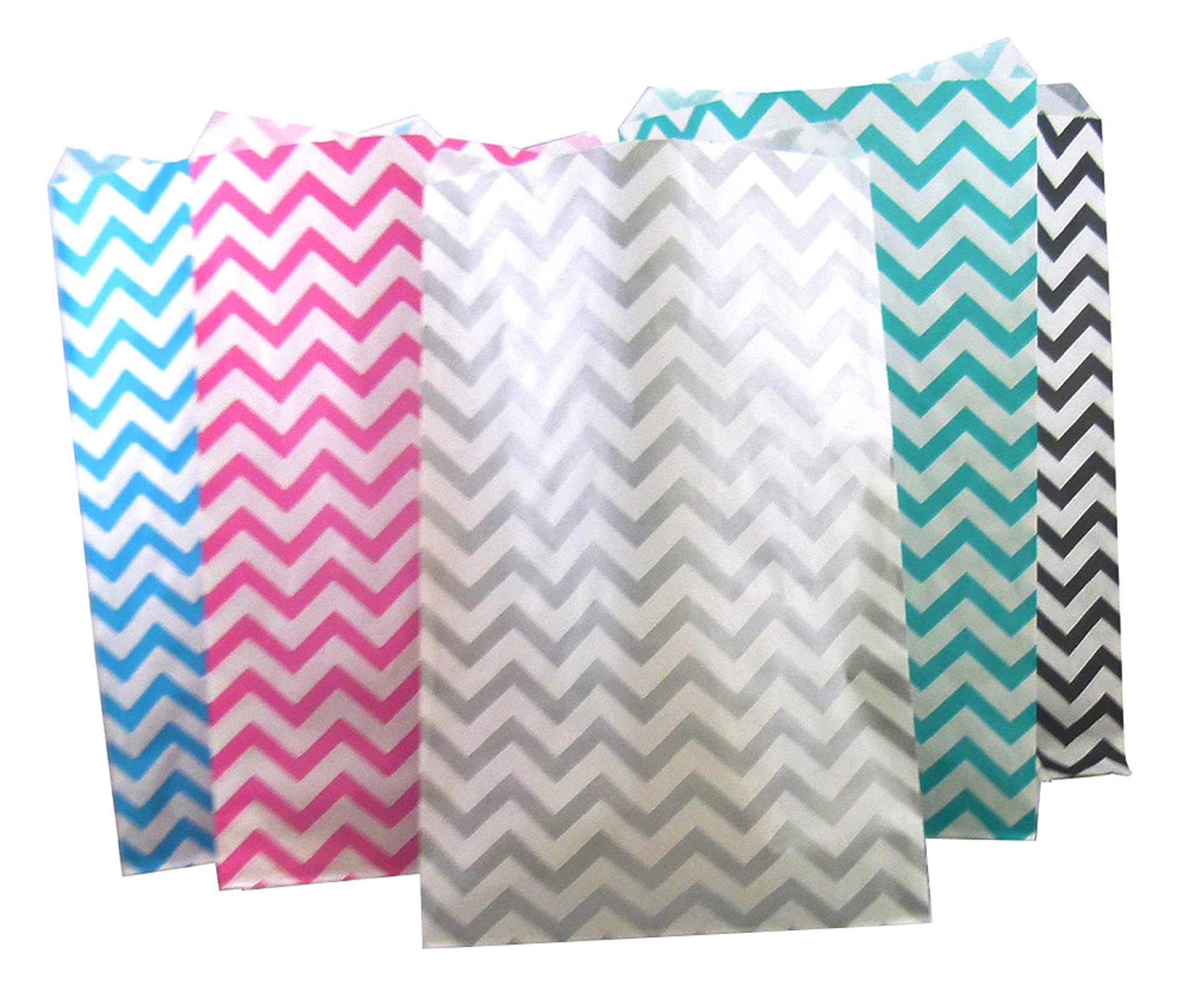 N'icePackaging 50 Qty 8.5" x 11" Mixed Chevron Flat Plain Paper Gift Bags or Patterned Decorative Bags for candy, cookies, merchandise, pens, Party