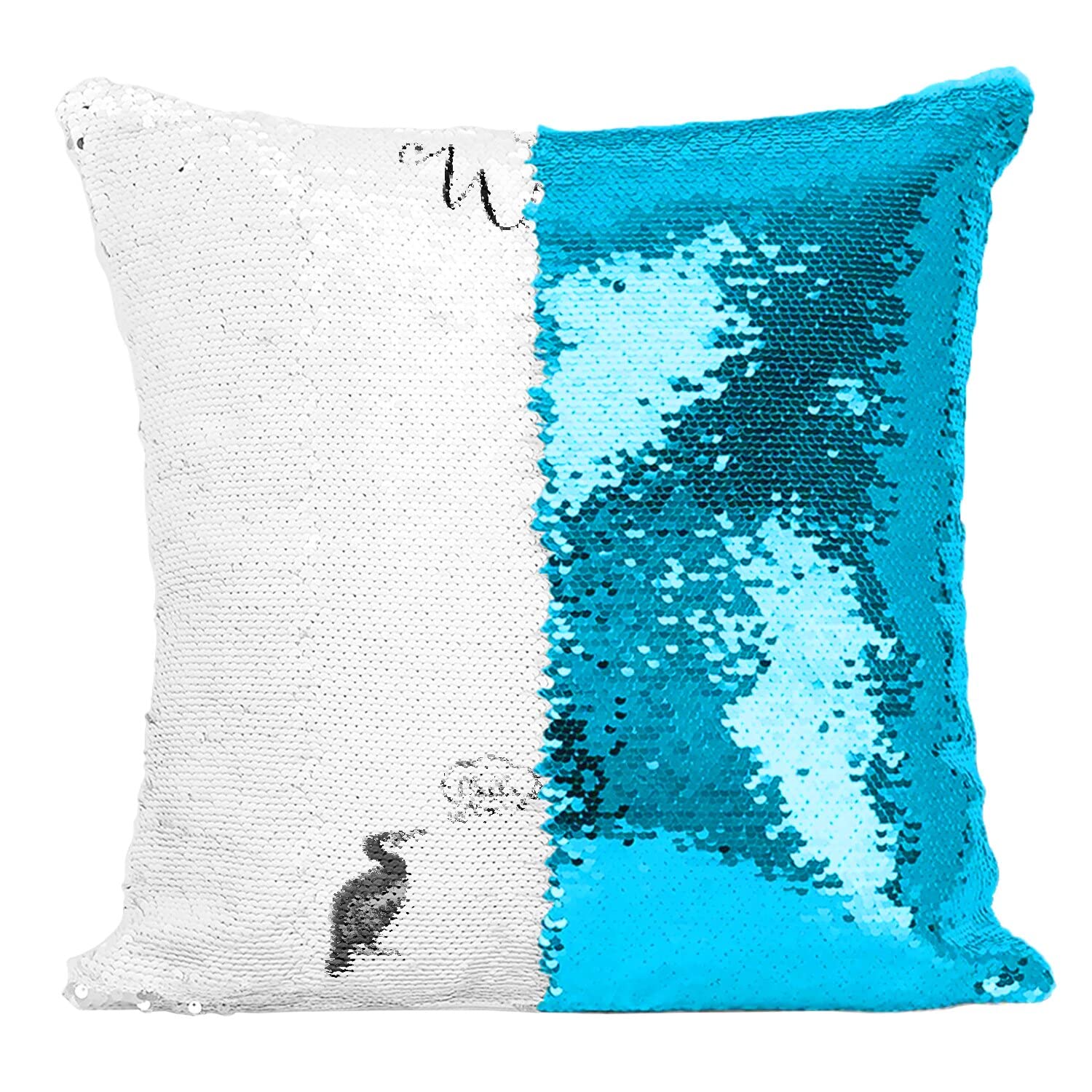 Coussin sequin turquoise anti stress oiseau humour maison