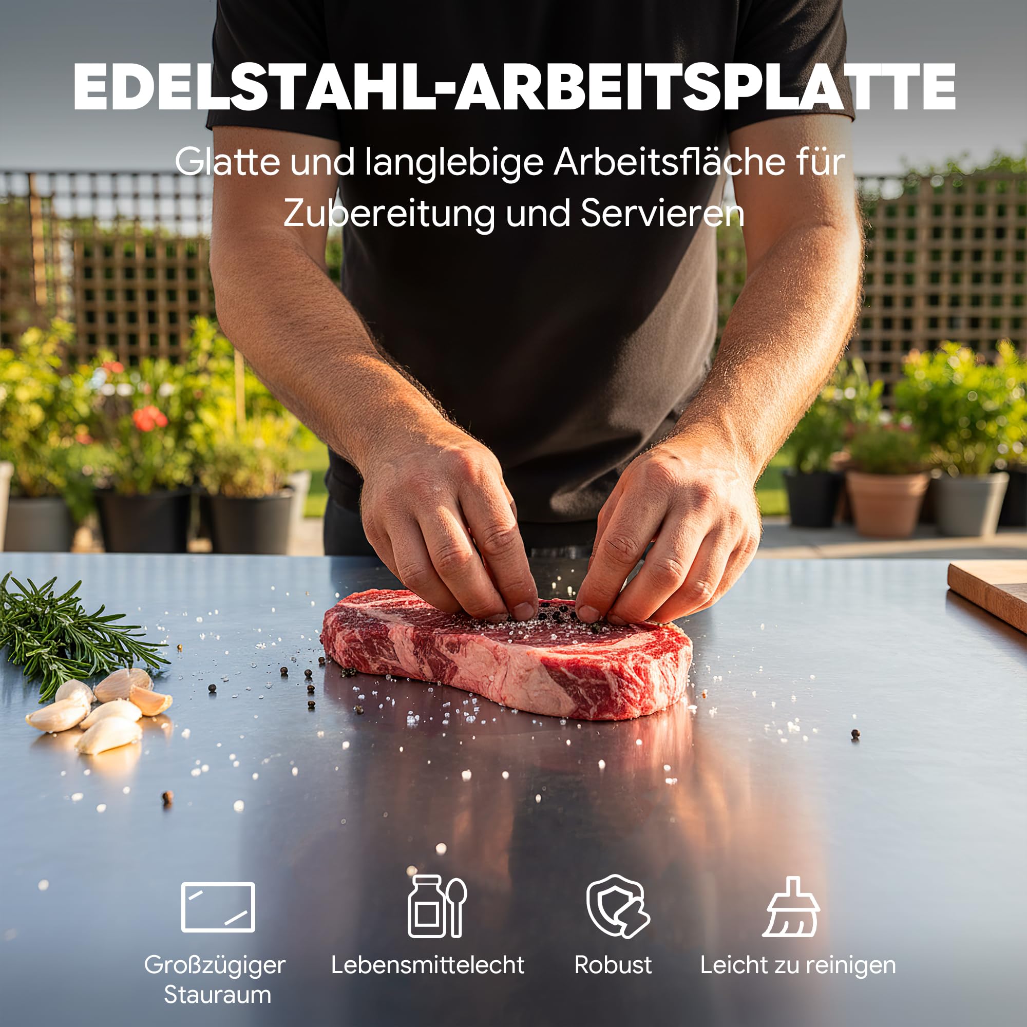 Grillwagen Outdoor Grilltisch Outdoor Pizzatisch Servierwagen outdoor | 90x65x83 cm Pizzaofen Tisch mit Edelstahlplatte, höhenverstellbaren Zwischenboden, für Küche, Terrasse, Buffet, Party