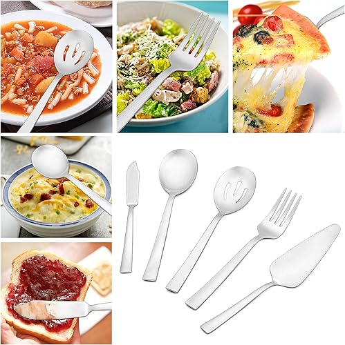 Miniatura 2 de HaWare - Utensilios para servir, juego de 5 piezas de acero inoxidable para bufé, fiesta, cocina, restaurante, cubiertos de mango cuadrado, acabado