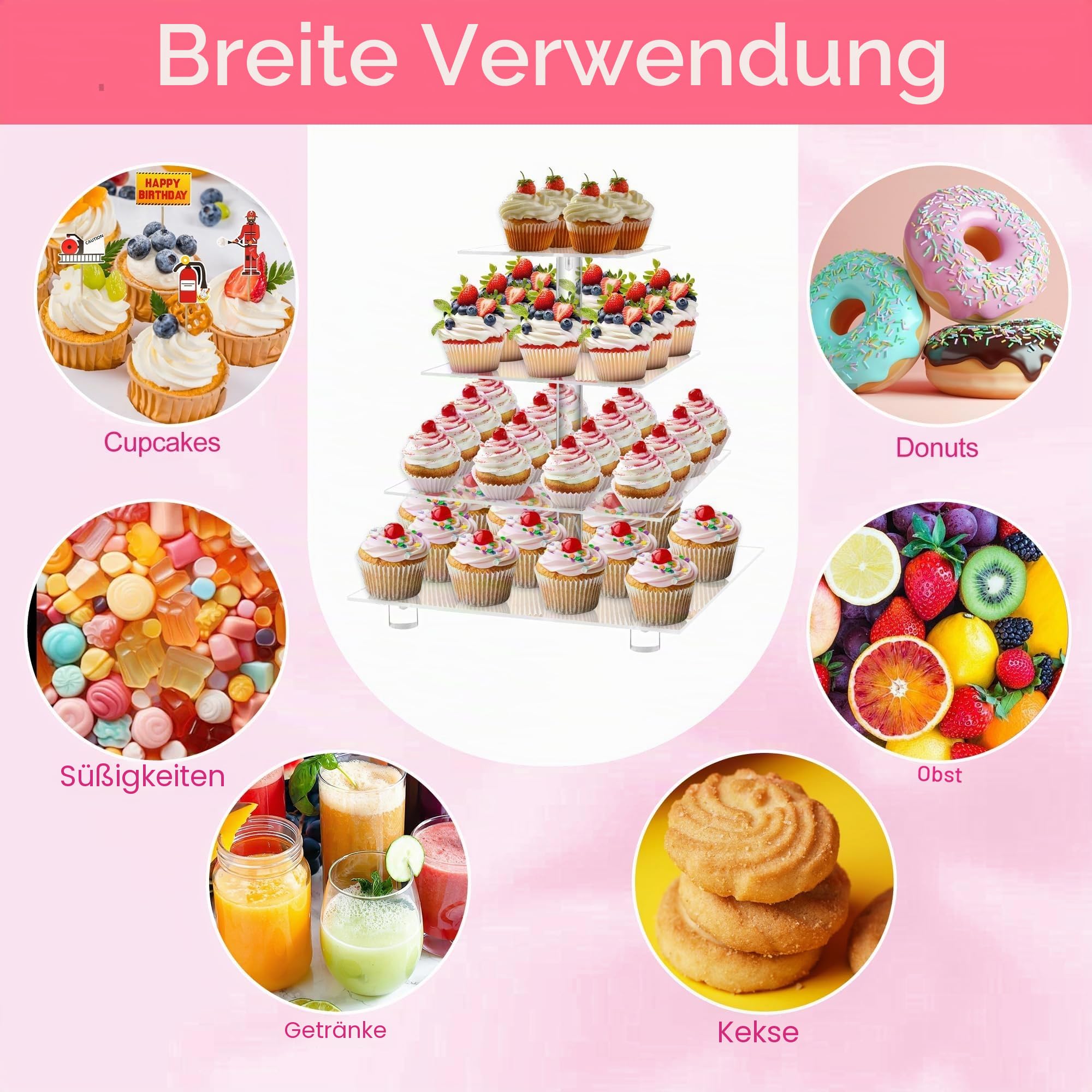 4 Acryl Cupcake-Ständer (Normal), acryl, farblos, 4 Tier Square with BASE