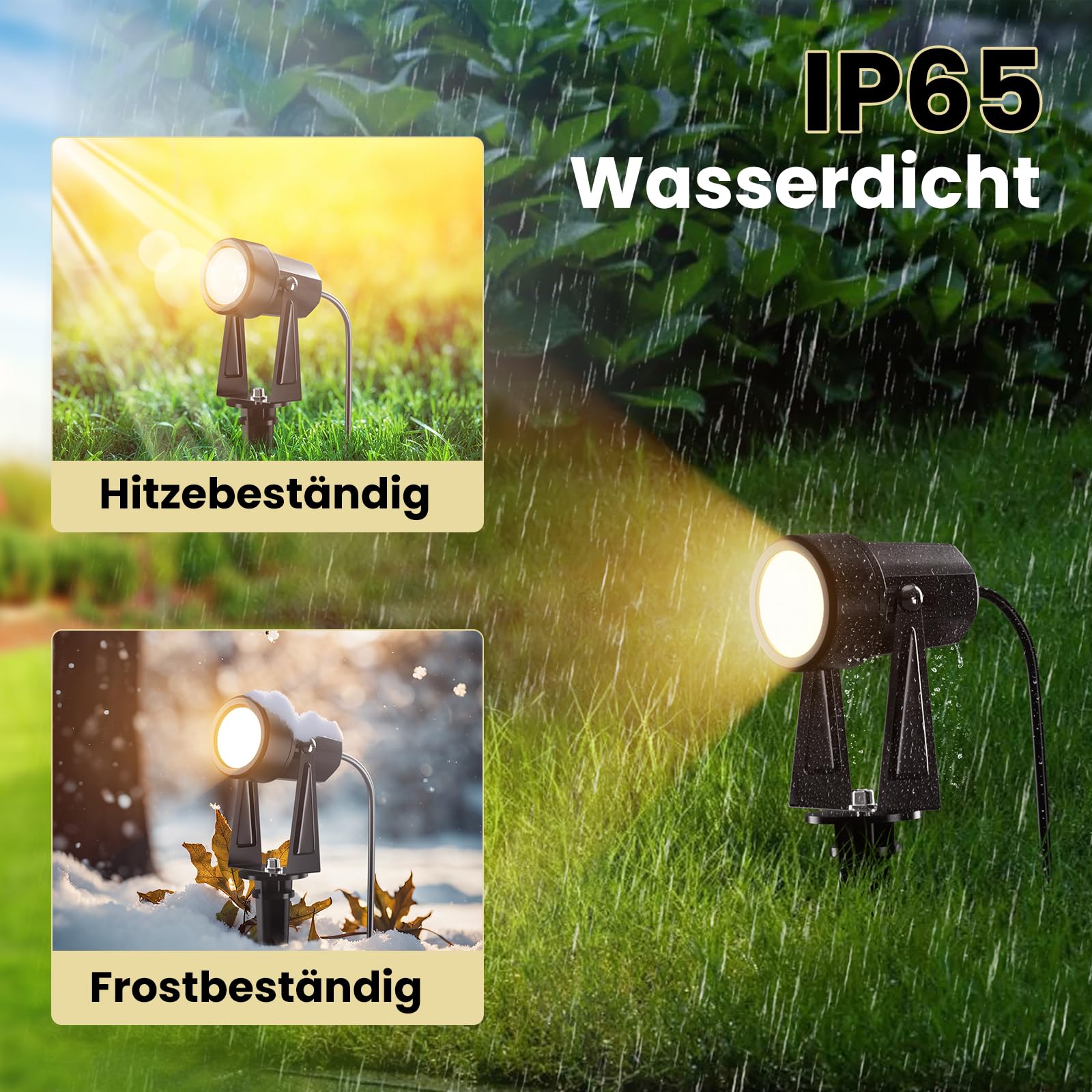 Yuusei Gartenbeleuchtung mit Strom, 1 Pack 3M Gartenlampen für Draußen, 3000K Warmweiß 27V LED Gartenleuchten mit Strom, IP65 Wasserdicht Gartenstrahler für Outdoor, Garten, Pflanzen, Hof