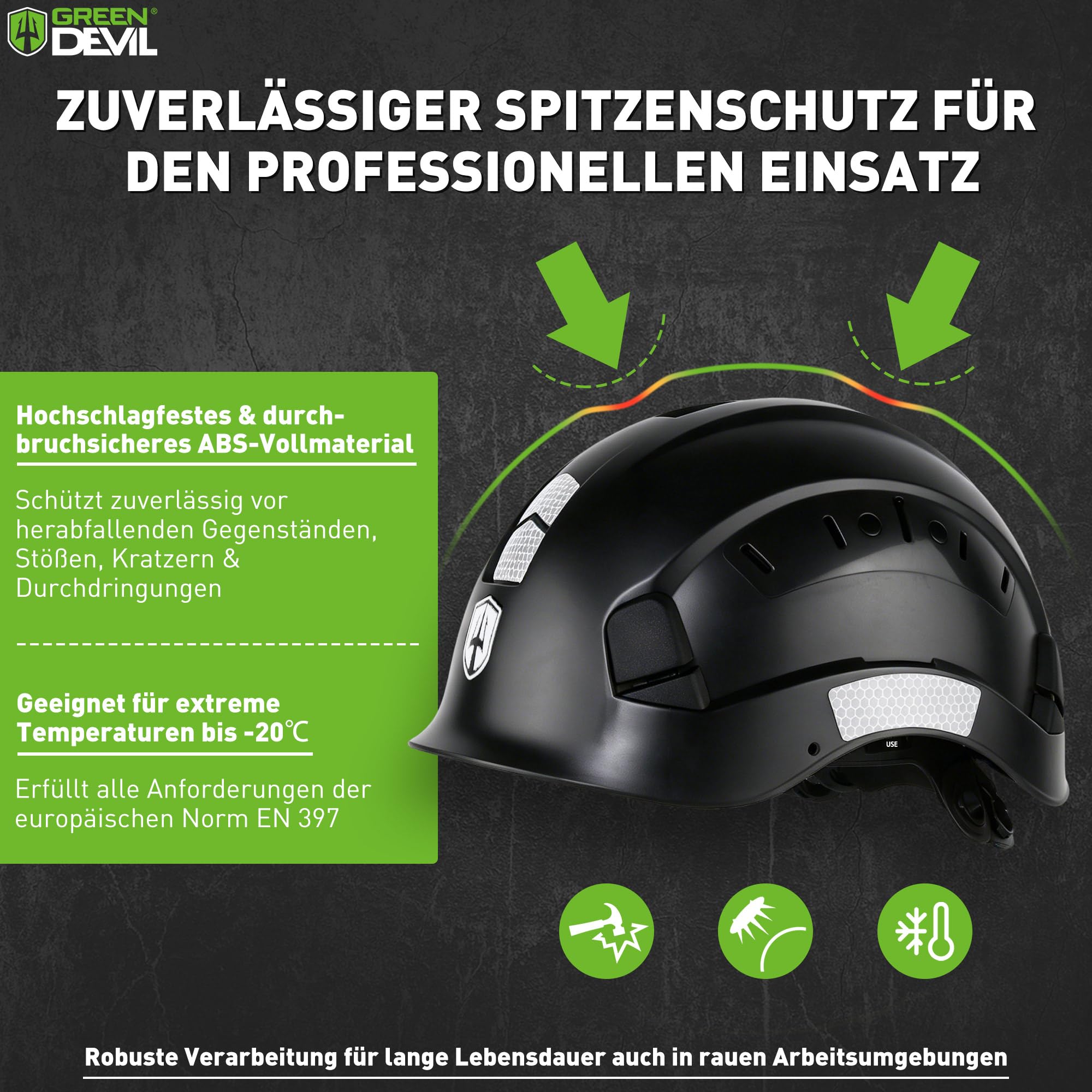 GREEN DEVIL Mervex Vent 3 w 1 kask ochronny zestaw EN 397, kask roboczy z wizjerem (przezroczysty/przyciemniany) i ochroną słuchu SNR 32 dB | kask przemysłowy ABS 53-63 cm na plac budowy, gospodarki