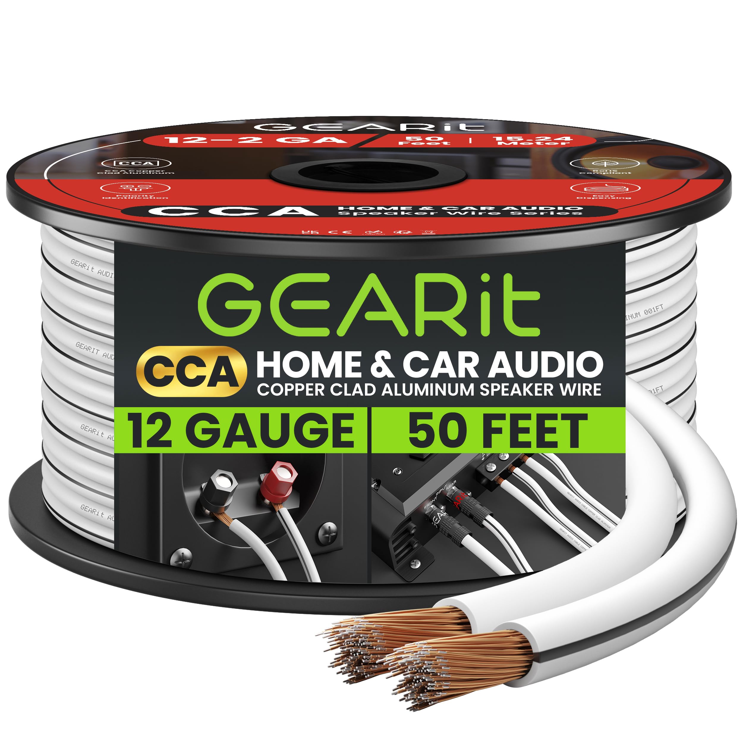GearIT 12-Gauge Speaker Wire (50 Feet/15.24 Meters) White -