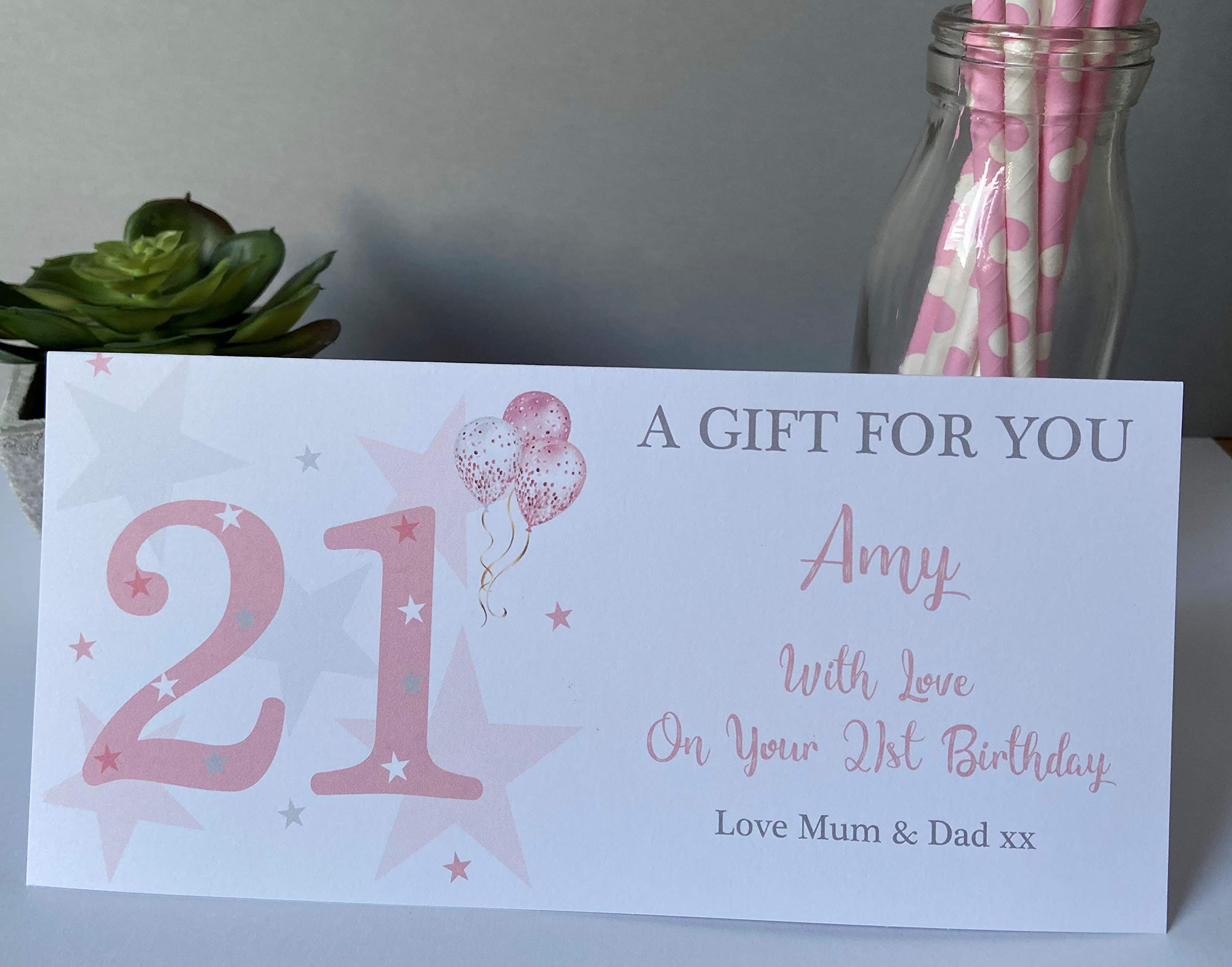 Personalised Birthday Card Money Gift Voucher Wallet Girls Pink Stars Balloons 12th 13th 14th 15th 16th 18th 21st