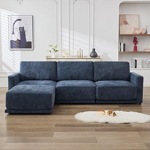 Miniatura 16 de Sofá modular en forma de L de 110.6 pulgadas, sofá modular de asiento profundo con otomana móvil, sofás gruesos de 4 asientos de gran tamaño para