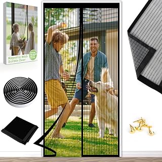 Magnetic Fly Screen Door Curtain - Fly Curtains 90X210cm for Doors with Powerful Magnets and Full Frame Magic Tape, Fly Nets for Doors Without Drilling, Suitable for Patio Doors Balcony Bedroom