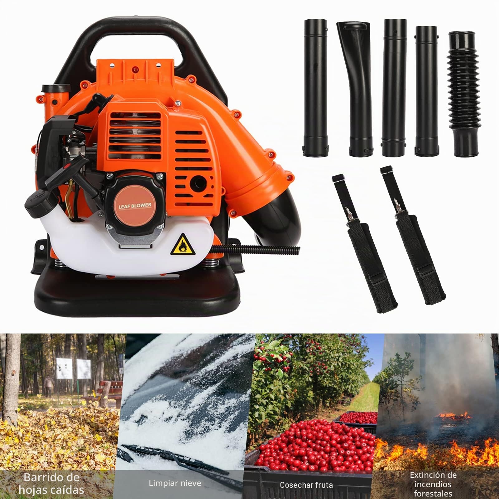Soplador de hojas, mochila de volumen de aire de 550 CFM, soplador de hojas a gas, soplador de hojas de motor de gas de dos tiempos, mochila ABS,soplador de nieve, soplador de césped para exteriores