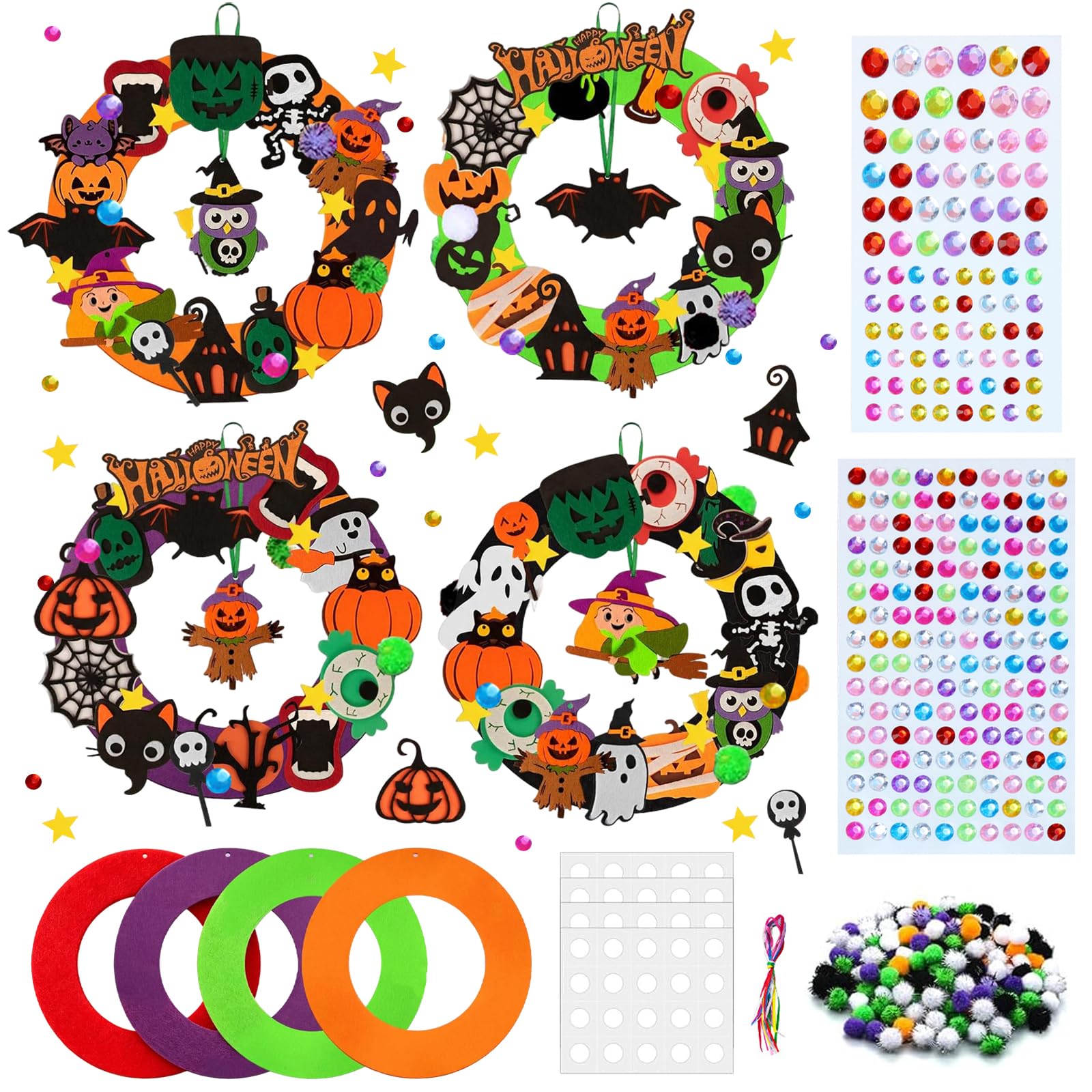 DiiWmme Halloween Wreath Craft Kits,DIY Felt Ornaments，B