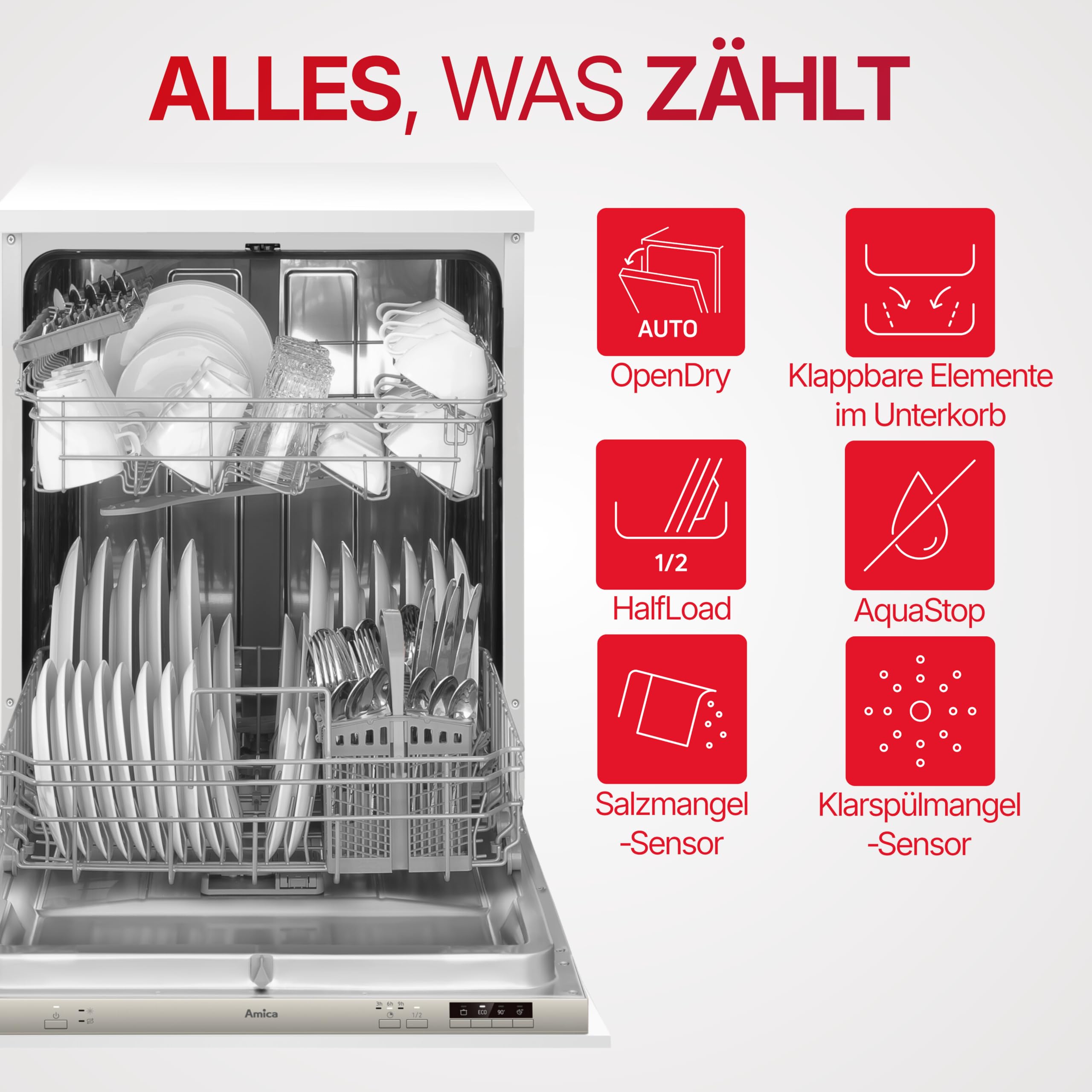 Amica EGSPV 593 911 Einbau-Geschirrspüler 13 Maßgedecke 3 Körbe 47dB Energieeffizienzklasse D
