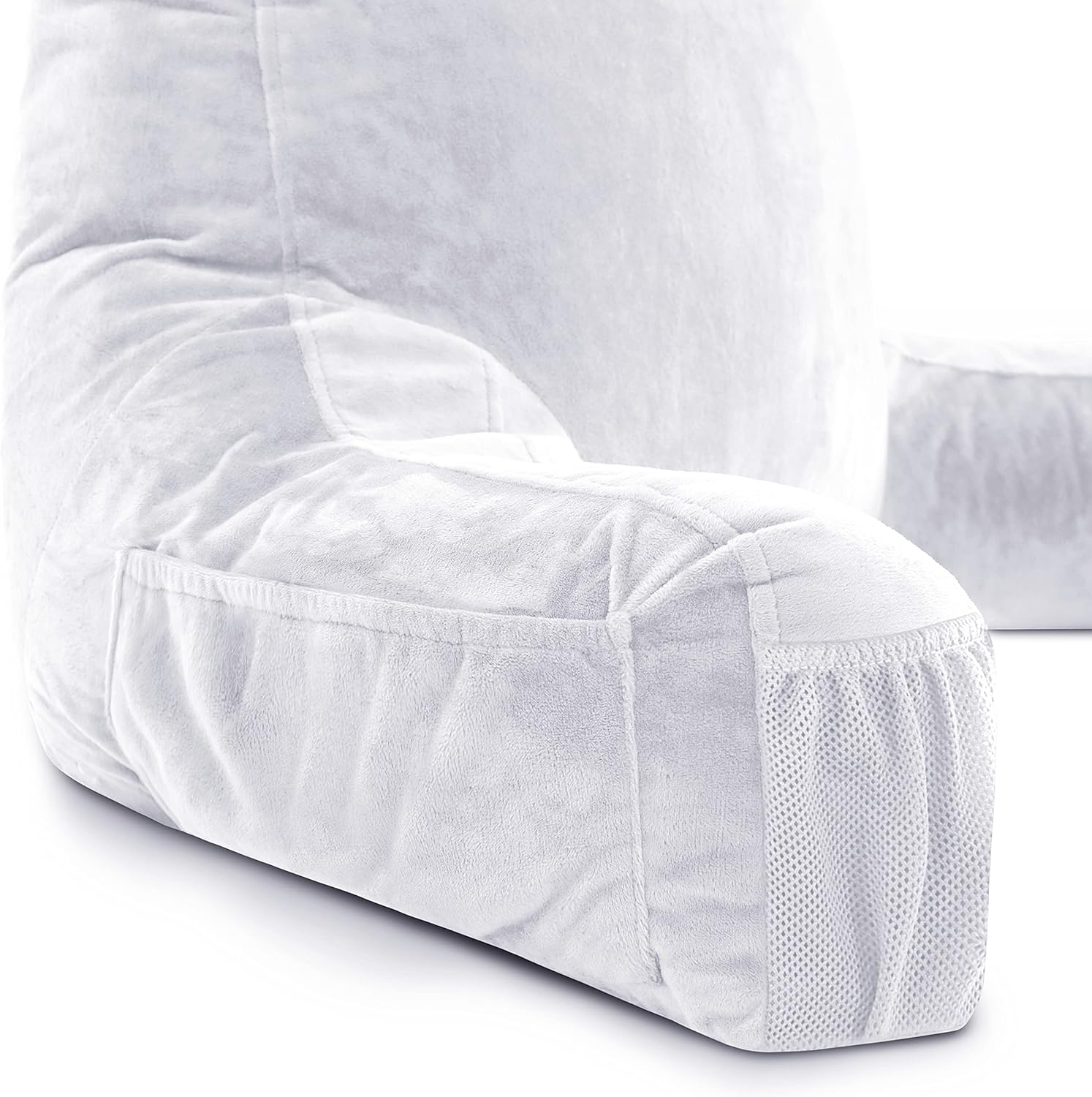 Husband Pillow Cover Only - Washable and Comfortable Microfiber Reading Pillow Removable Cover with Arms - Medium Light Grey - Generous Side & Back Pockets for Your Favorite Comfortable Reading Pillow