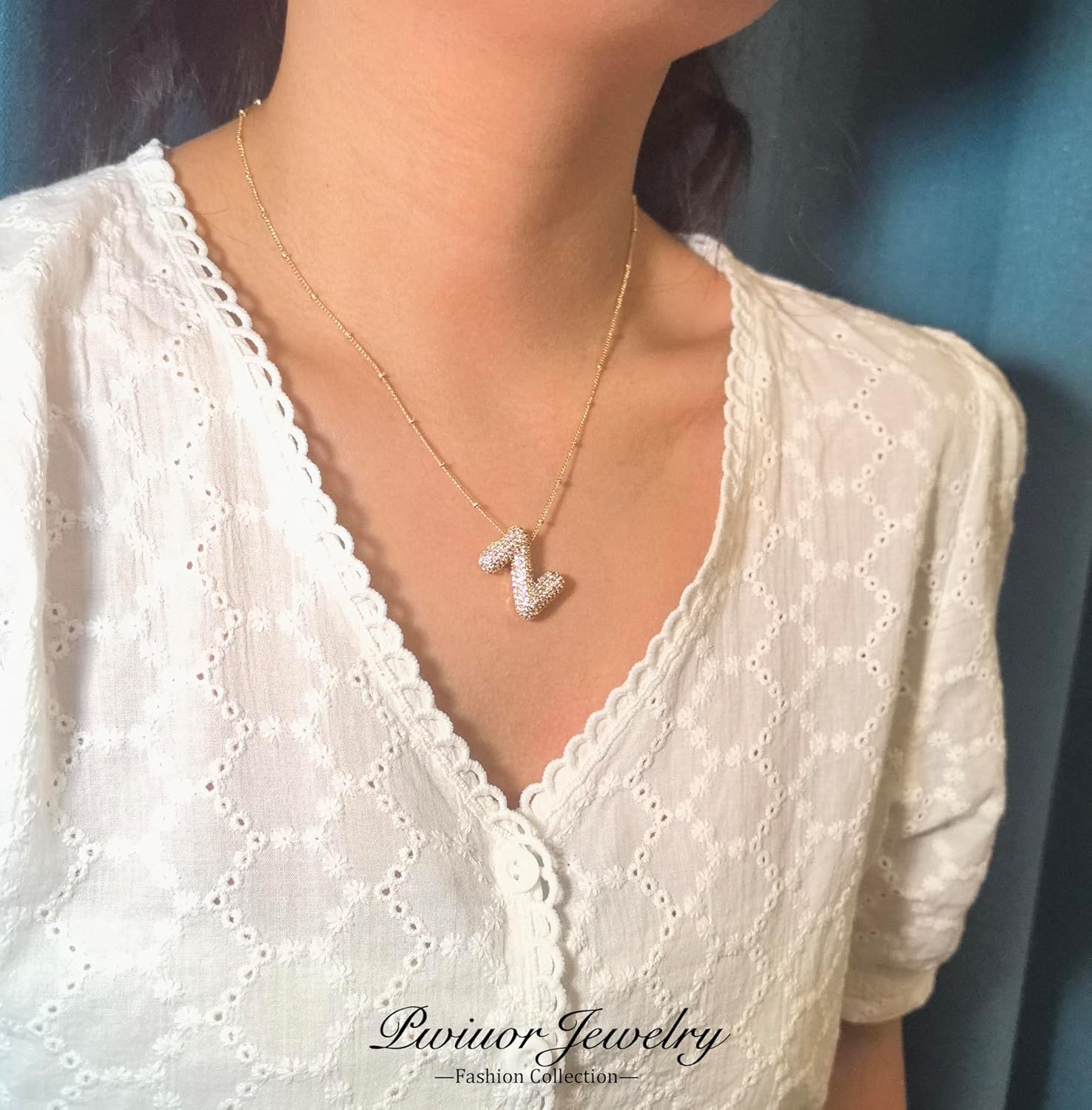 Bubble Letter Necklace Gold Balloon Initial Pendant Necklace Dainty Zirconia Alphabet Name for Women Birthday Jewelry Gifts - Image 5